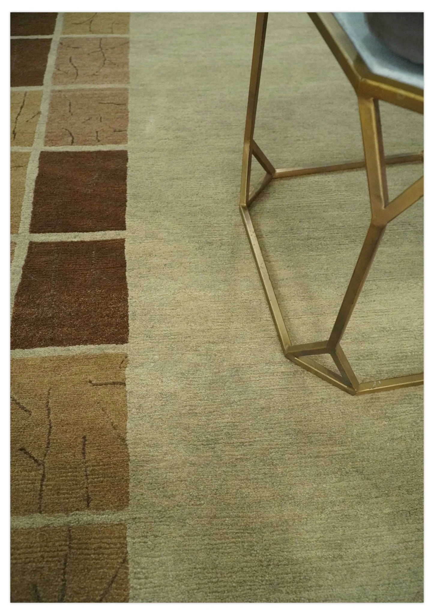 Modern Geometrical Beige, Brown and olive 4x6 Hand Knotted Wool Area Rug - Image 3