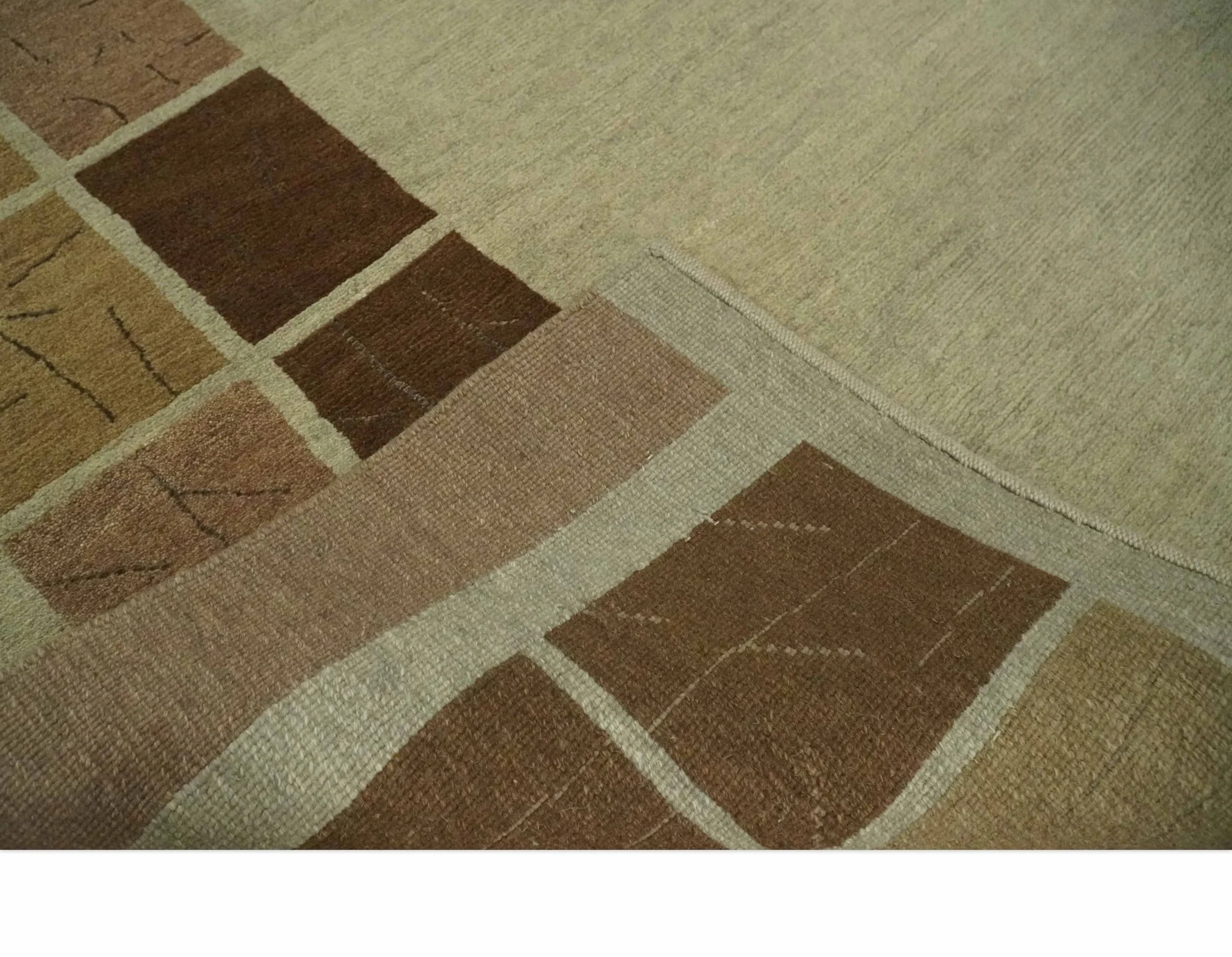 Modern Geometrical Beige, Brown and olive 4x6 Hand Knotted Wool Area Rug - Image 7