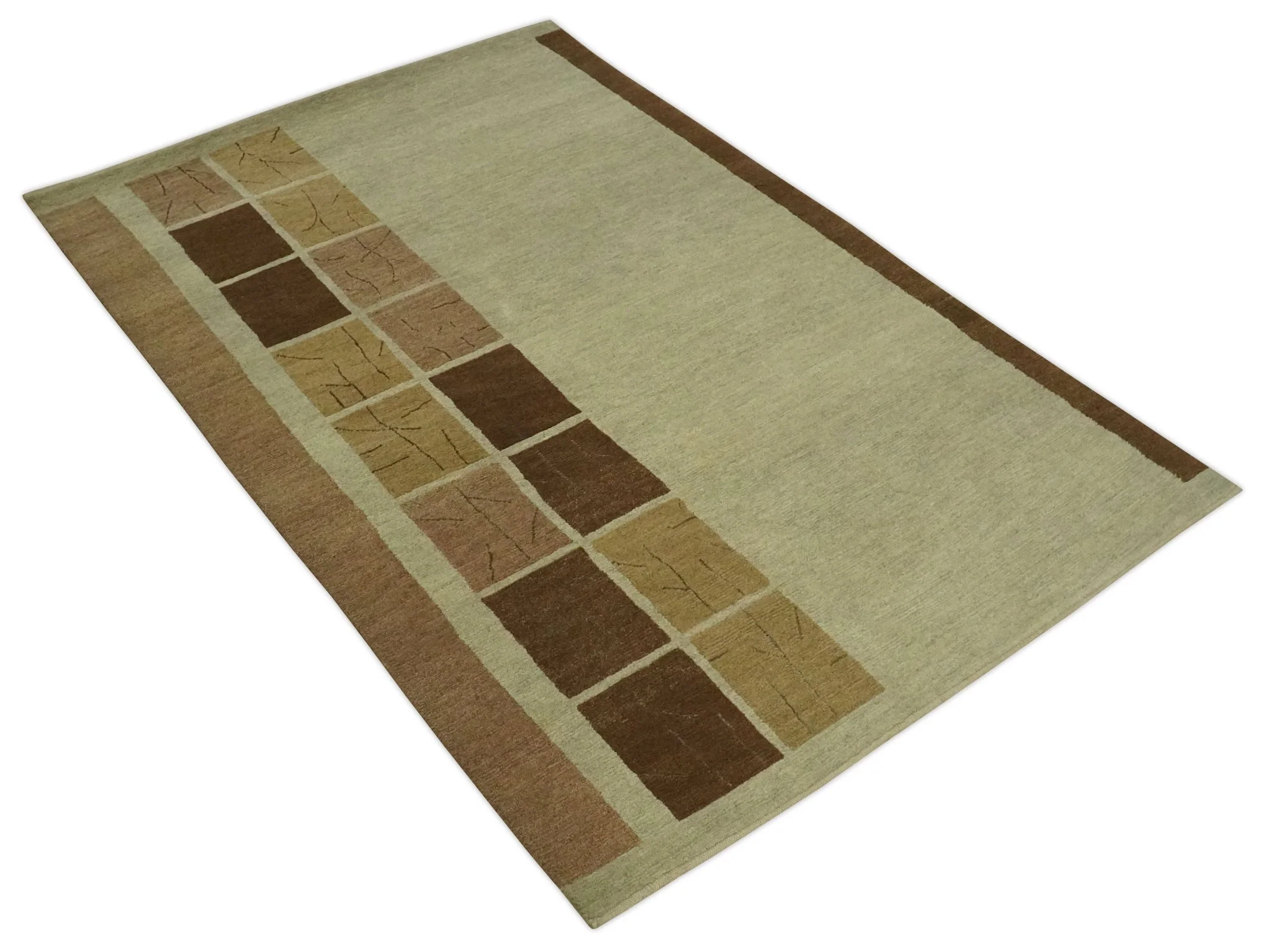 Modern Geometrical Beige, Brown and olive 4x6 Hand Knotted Wool Area Rug - Image 9
