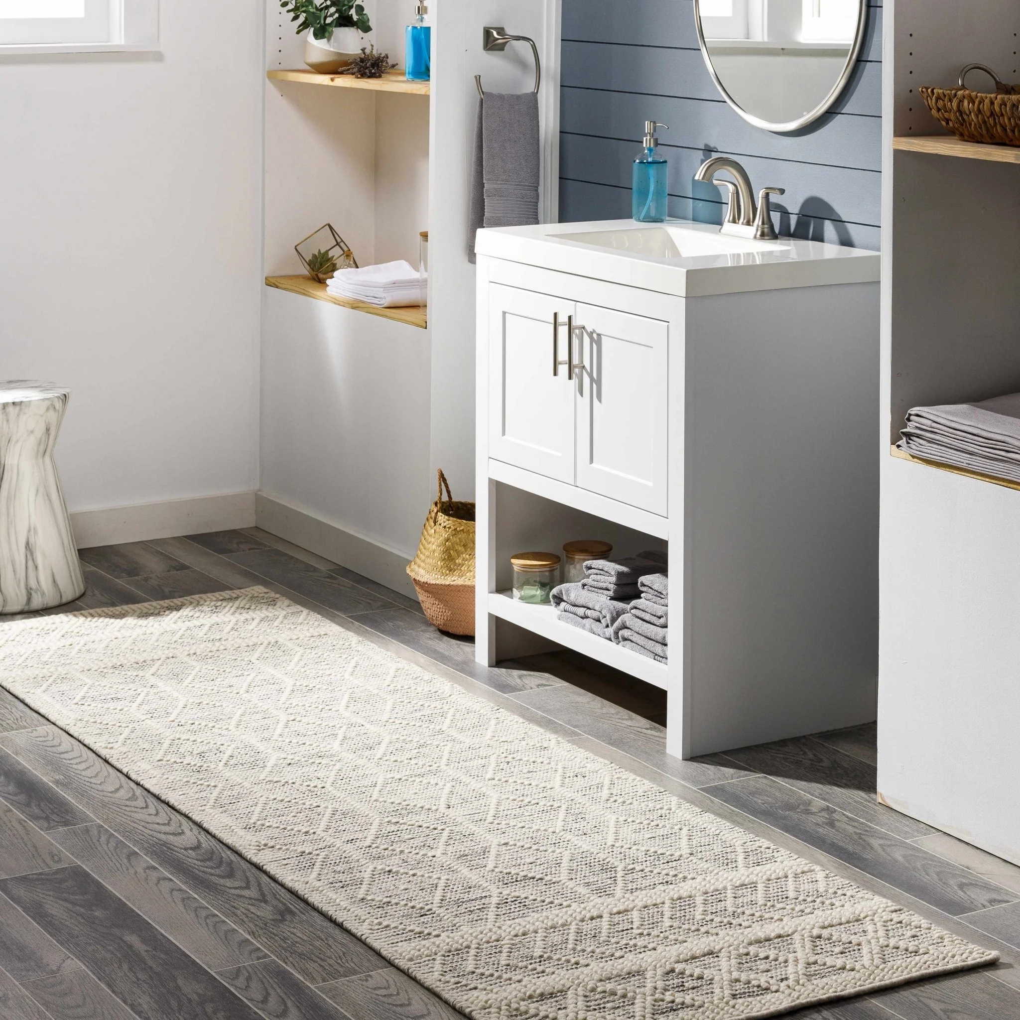 Modern Geometrical Beige Hand woven Tasseled Texture Wool Area Rug - Image 3