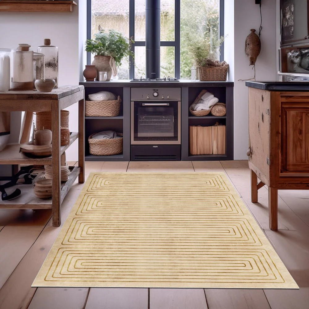 Modern Geometrical Beige Machine Washable Cotton Area Rug - Image 2