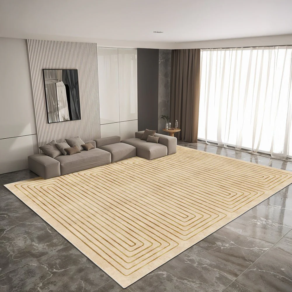 Modern Geometrical Beige Machine Washable Cotton Area Rug - Image 3