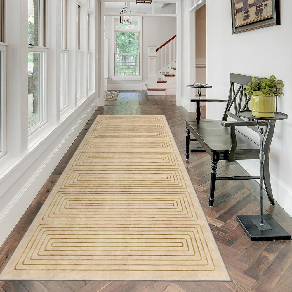Modern Geometrical Beige Machine Washable Cotton Area Rug - Image 4