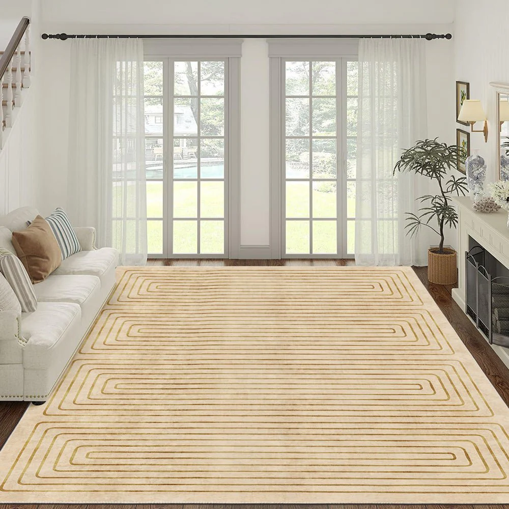 Modern Geometrical Beige Machine Washable Cotton Area Rug - Image 5