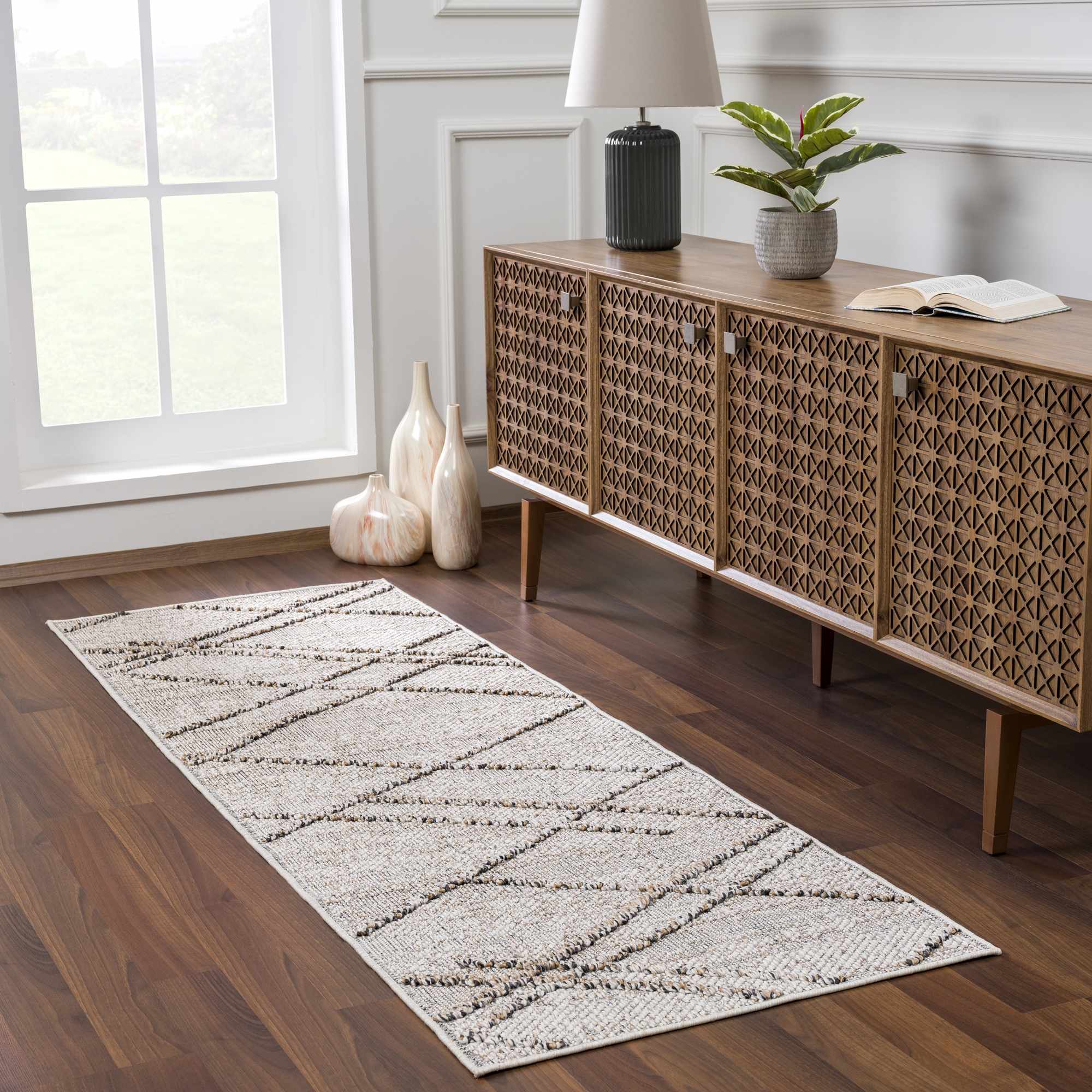 Modern Geometrical Contemporary Beige Outdoor Safe Area Rug - Image 6