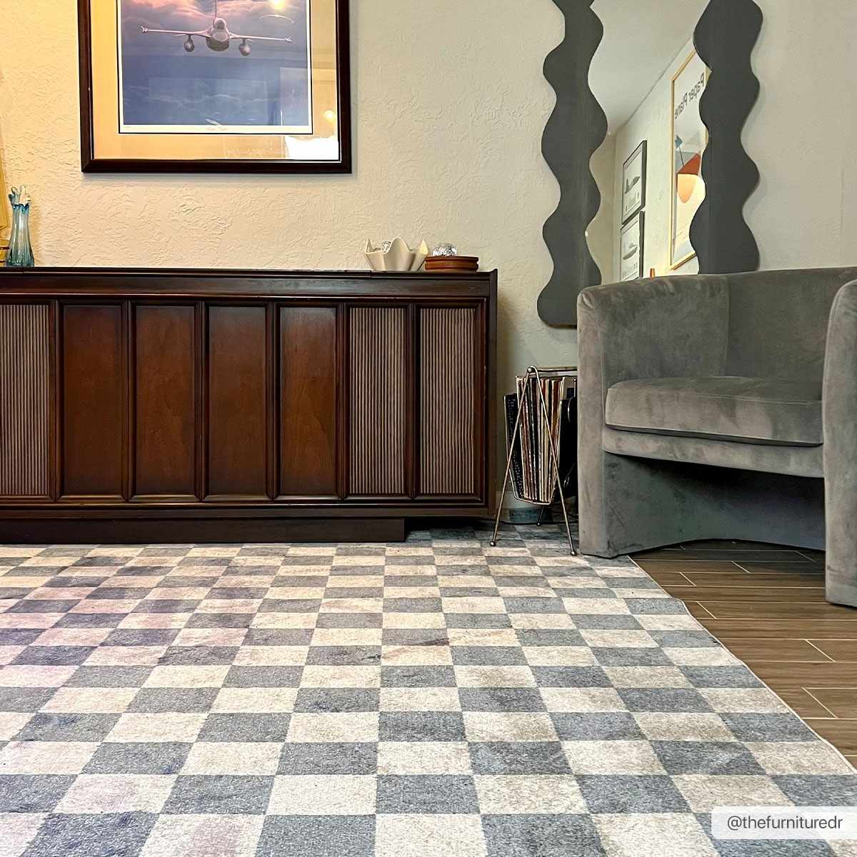 Modern Geometrical Checkered Blue and Ivory Check Board Washable Area Rug - Image 2