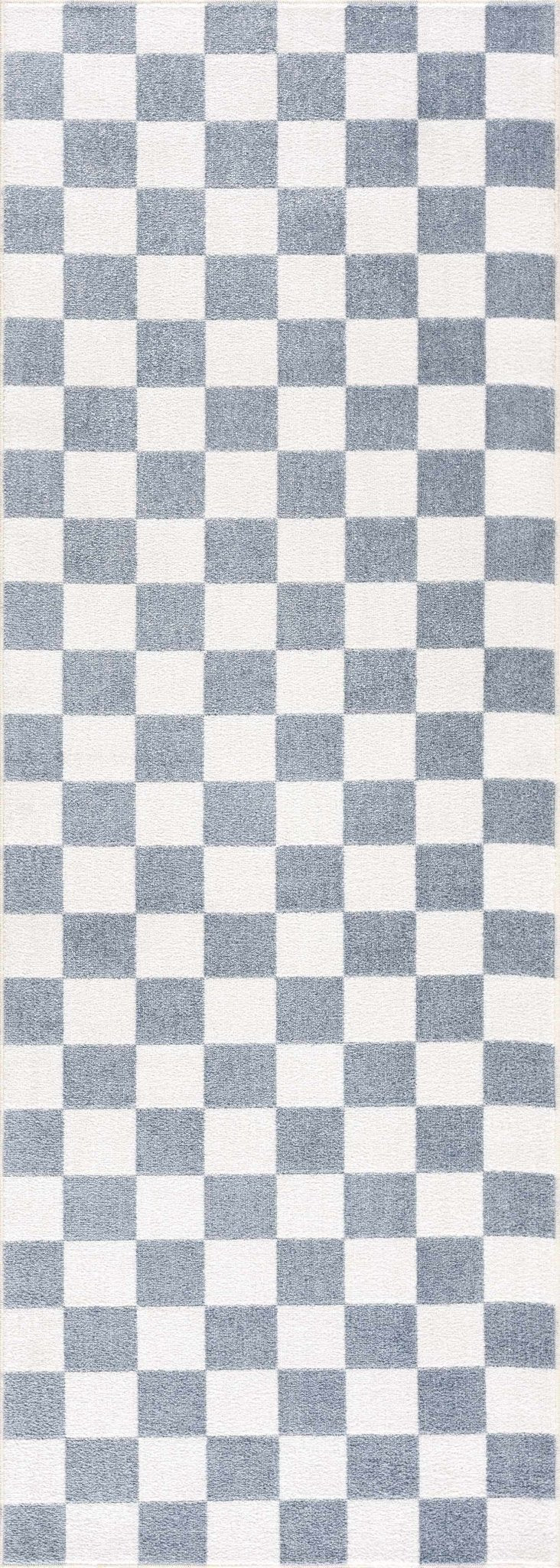 Modern Geometrical Checkered Blue and Ivory Check Board Washable Area Rug - Image 6
