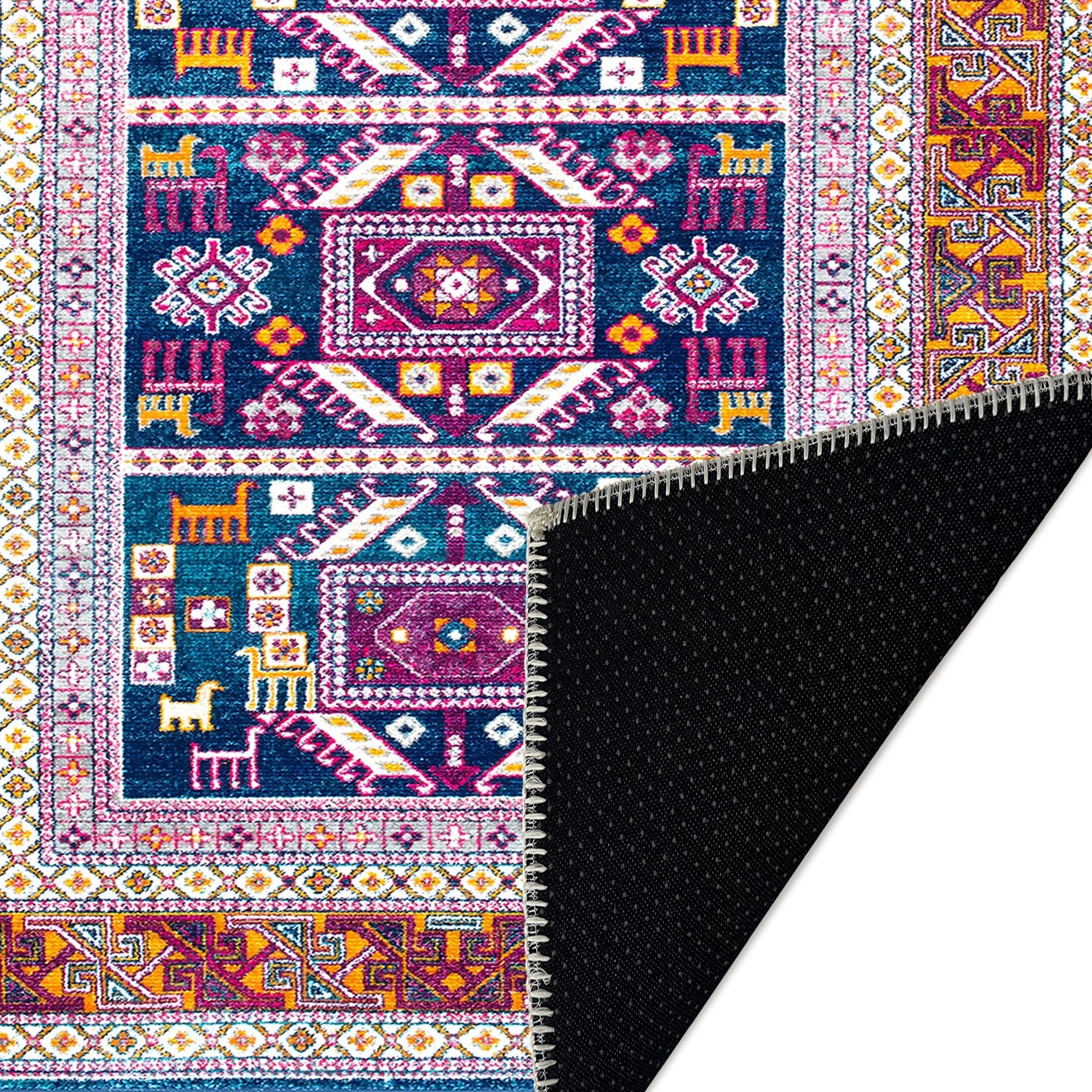 Modern Geometrical Blue And Rust Machine Washable Rug - Image 7