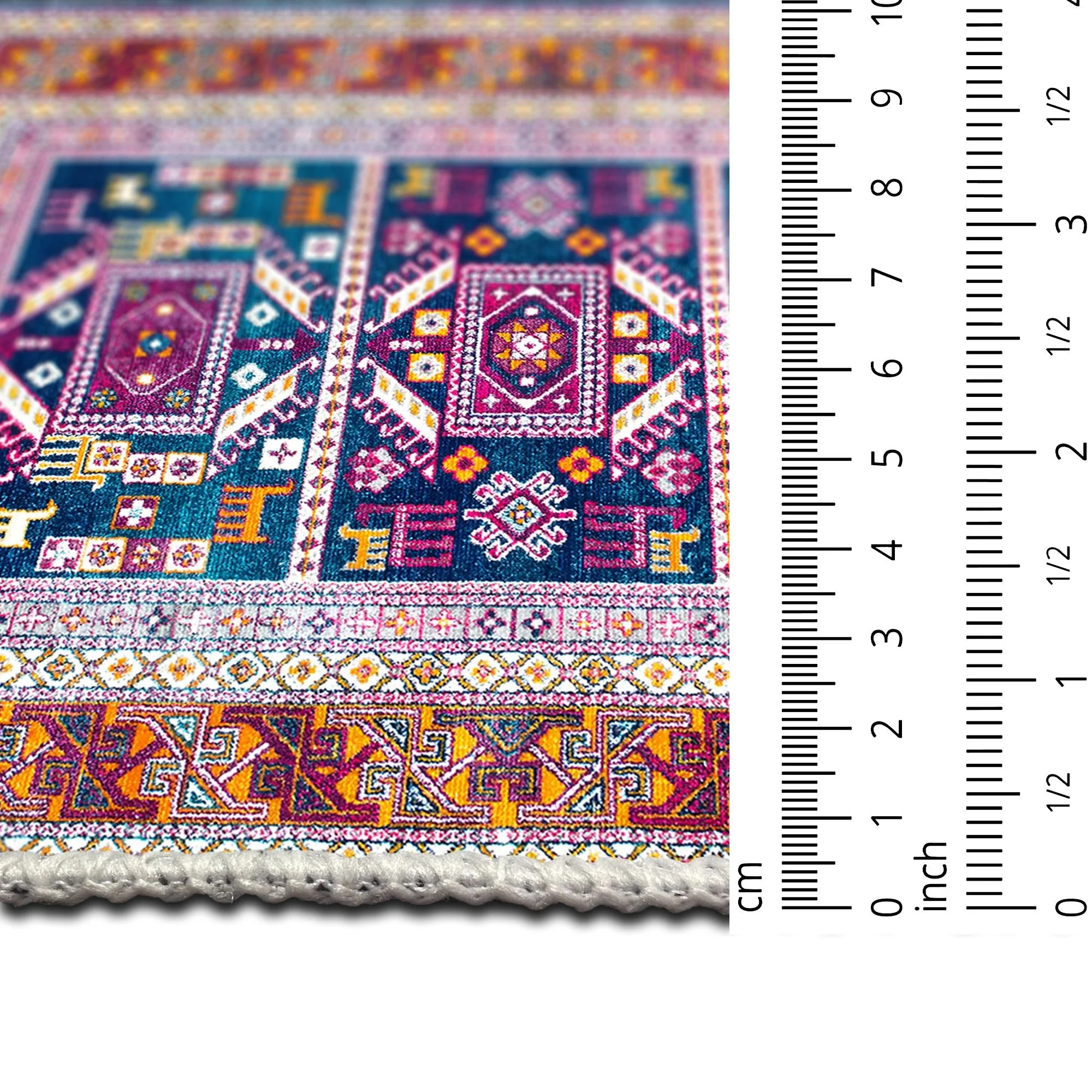 Modern Geometrical Blue And Rust Machine Washable Rug - Image 8