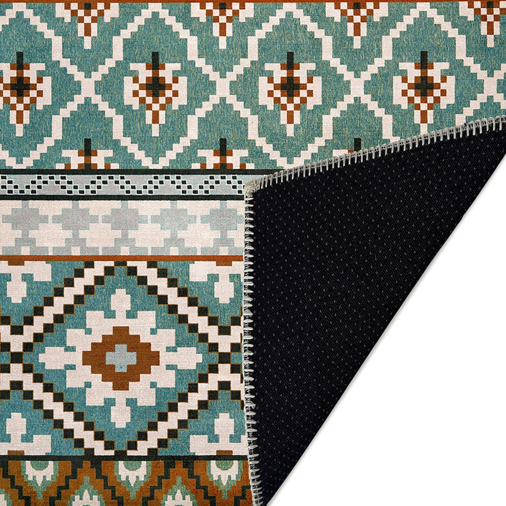Modern Geometrical Blue Machine Washable Cotton Area Rug - Image 6