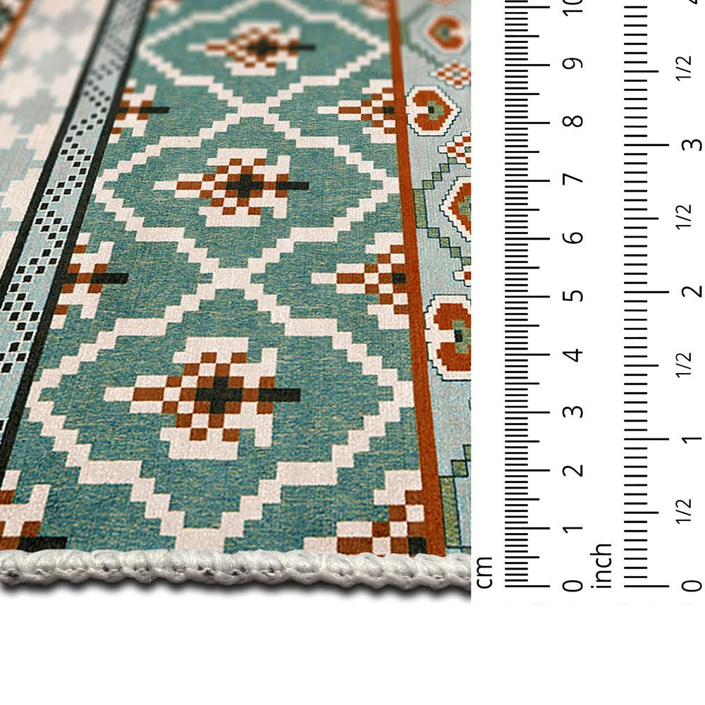 Modern Geometrical Blue Machine Washable Cotton Area Rug - Image 7