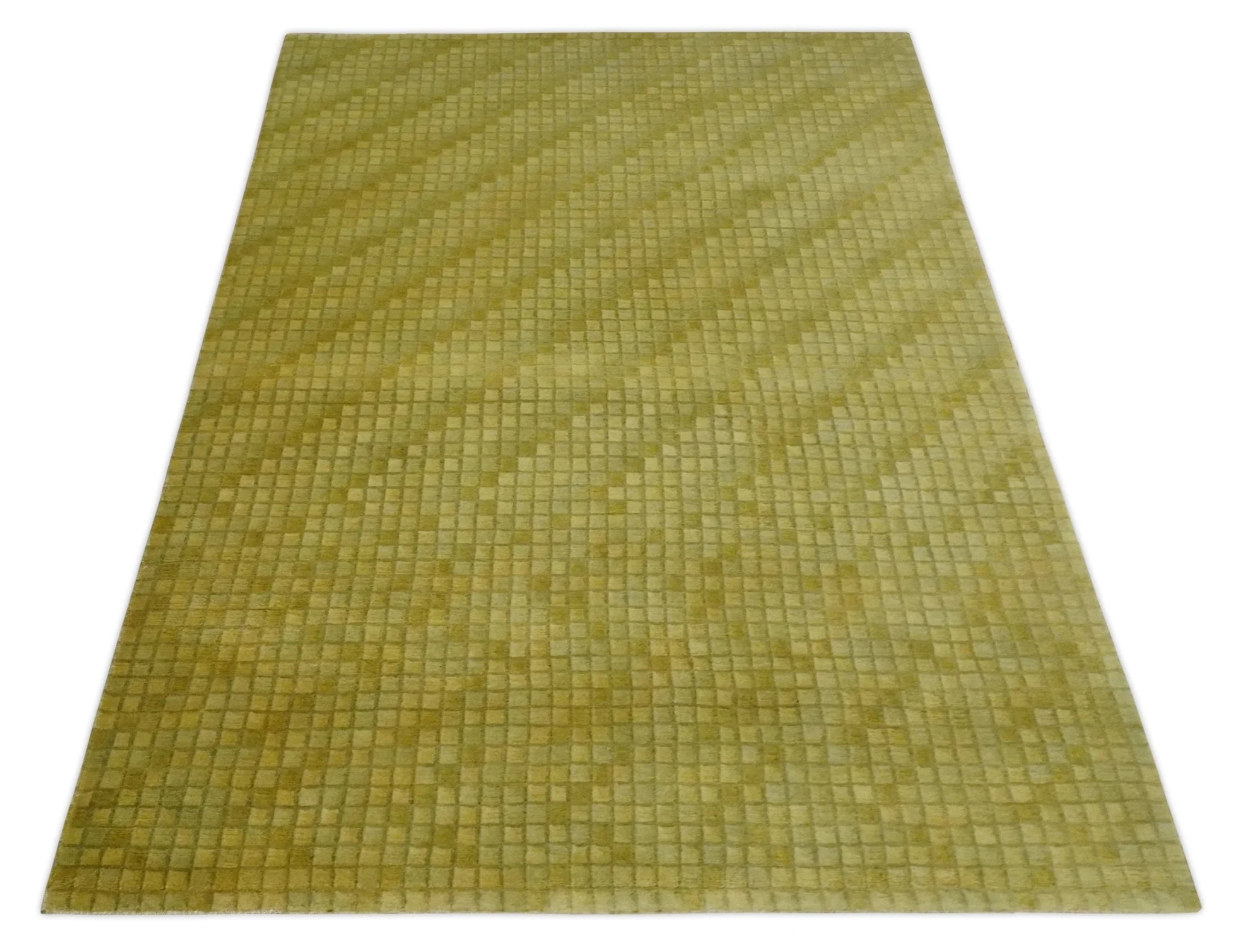 Modern Geometrical Boxes Olive Hand loom 5x8 wool Area Rug - Image 11