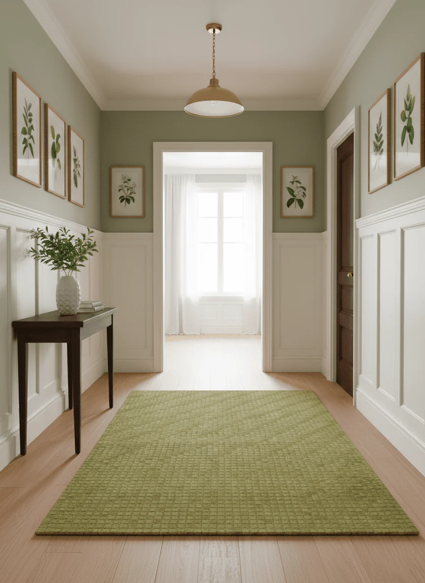 Modern Geometrical Boxes Olive Hand loom 5x8 wool Area Rug - Image 2