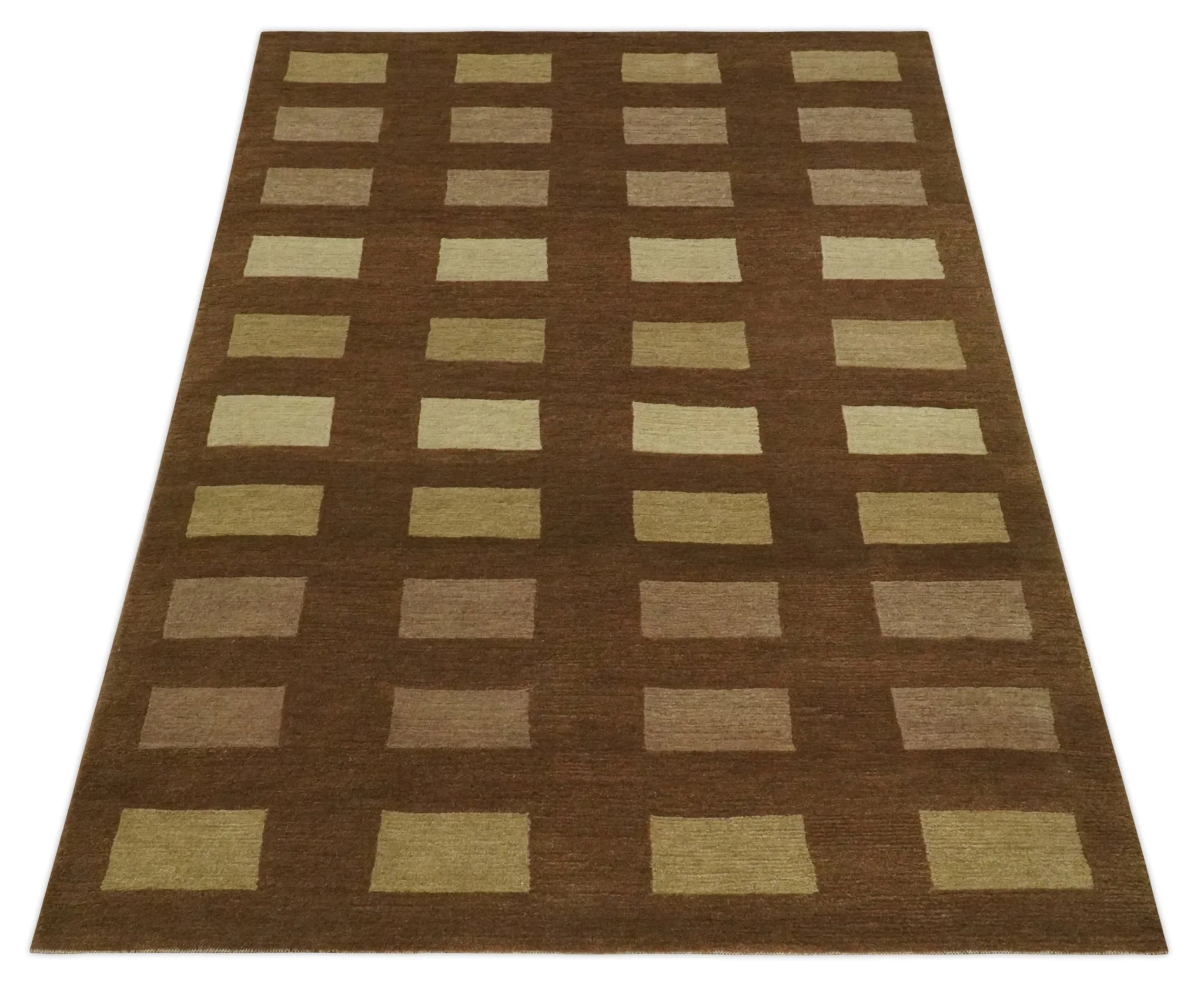 Modern Geometrical Brown and Beige 4x6 Hand Knotted Wool Area Rug - Image 10
