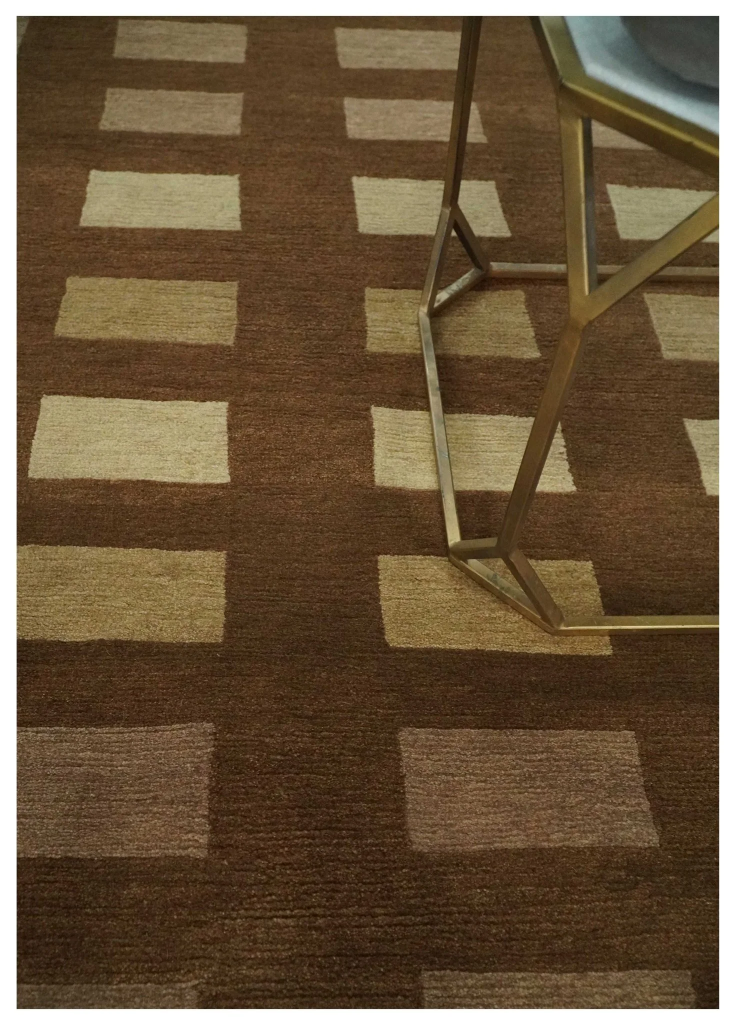 Modern Geometrical Brown and Beige 4x6 Hand Knotted Wool Area Rug - Image 2