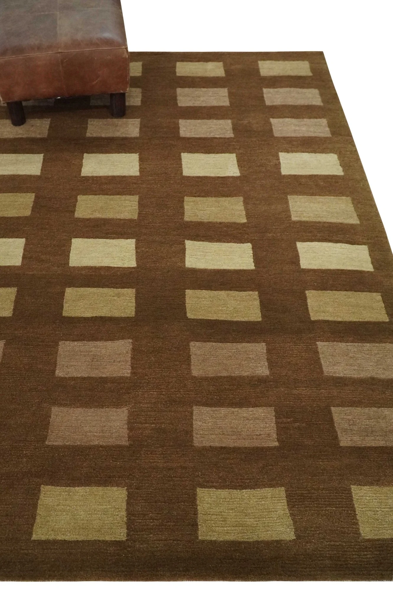 Modern Geometrical Brown and Beige 4x6 Hand Knotted Wool Area Rug - Image 3
