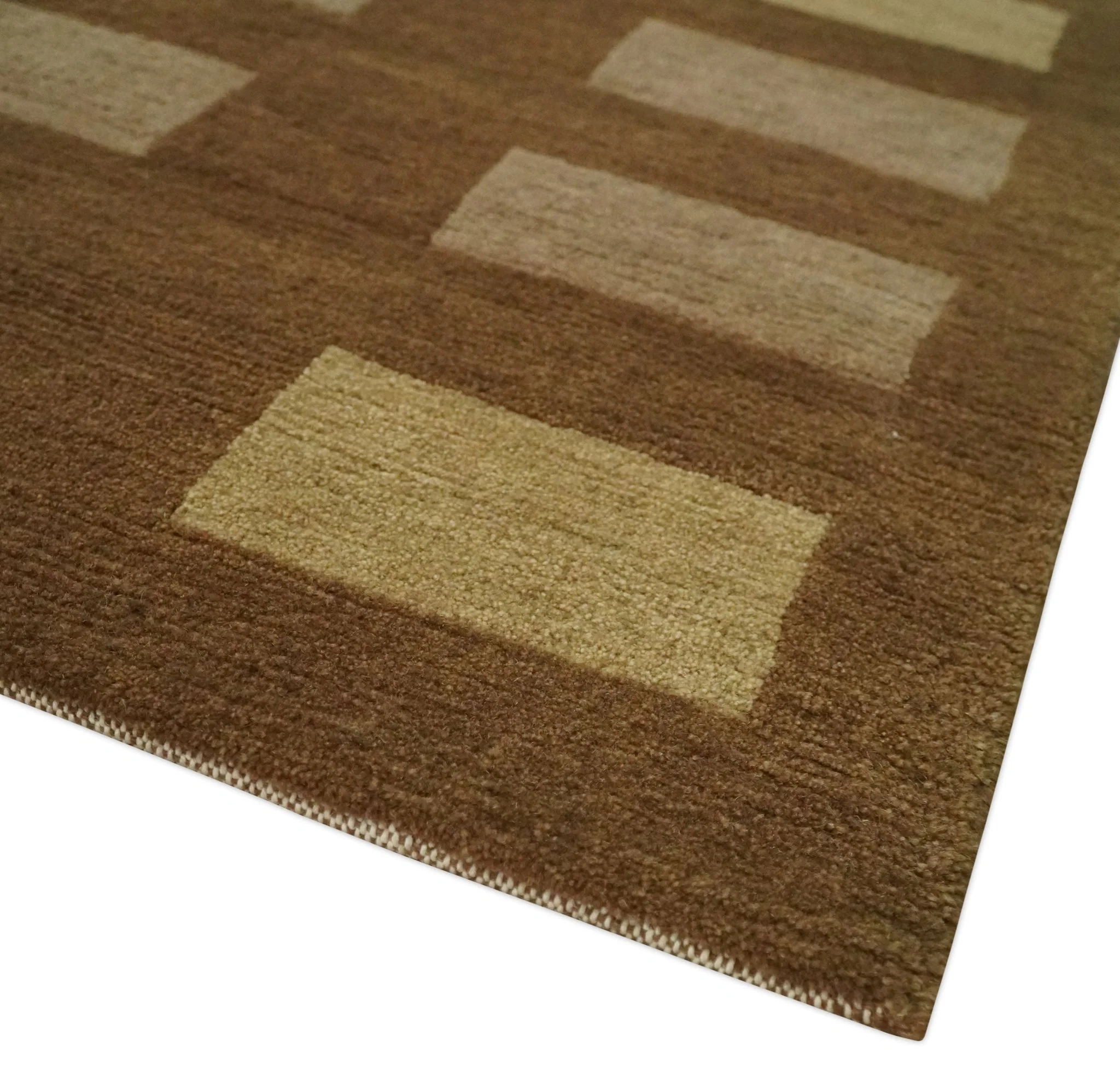 Modern Geometrical Brown and Beige 4x6 Hand Knotted Wool Area Rug - Image 5