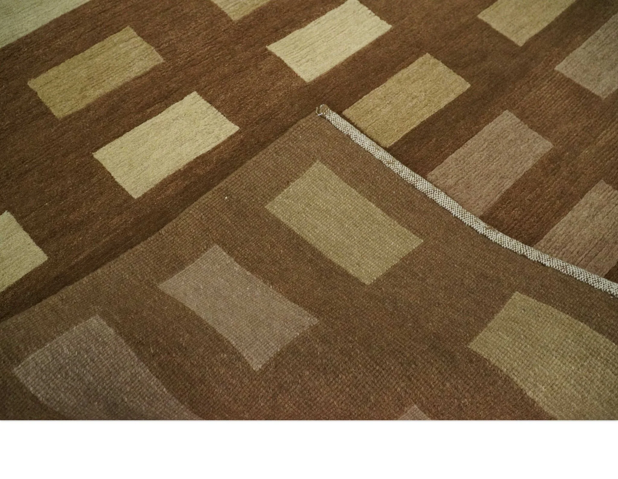 Modern Geometrical Brown and Beige 4x6 Hand Knotted Wool Area Rug - Image 6