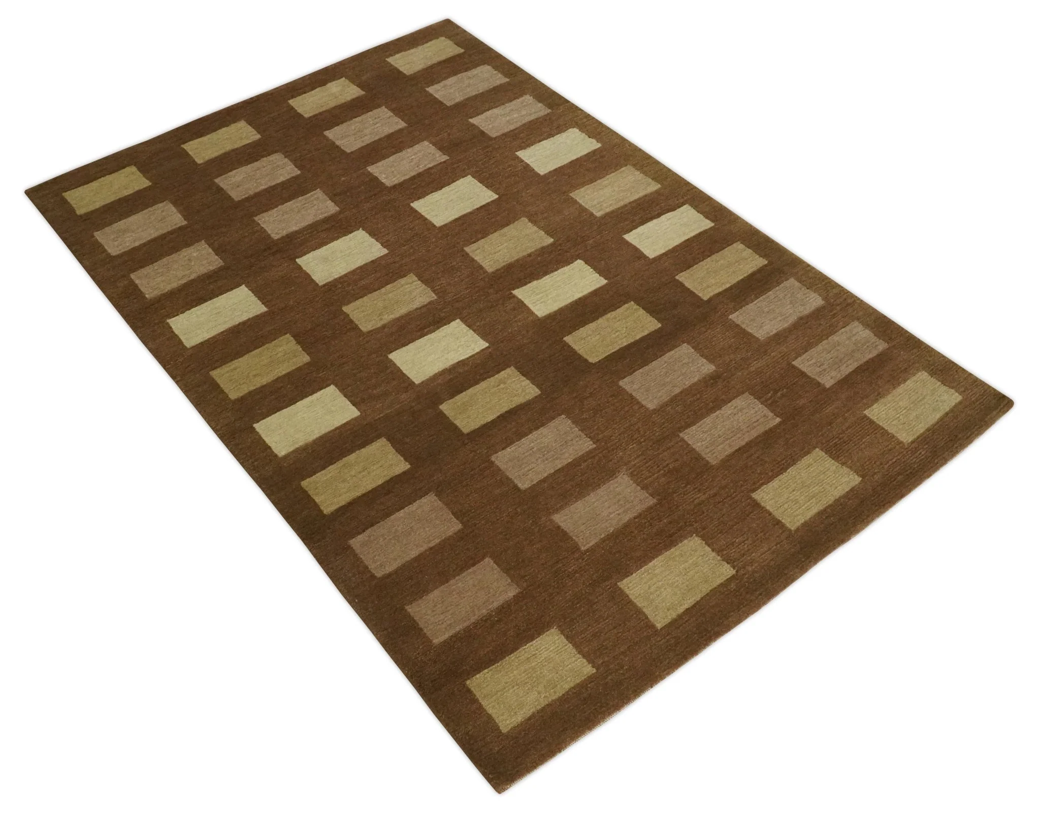 Modern Geometrical Brown and Beige 4x6 Hand Knotted Wool Area Rug - Image 9