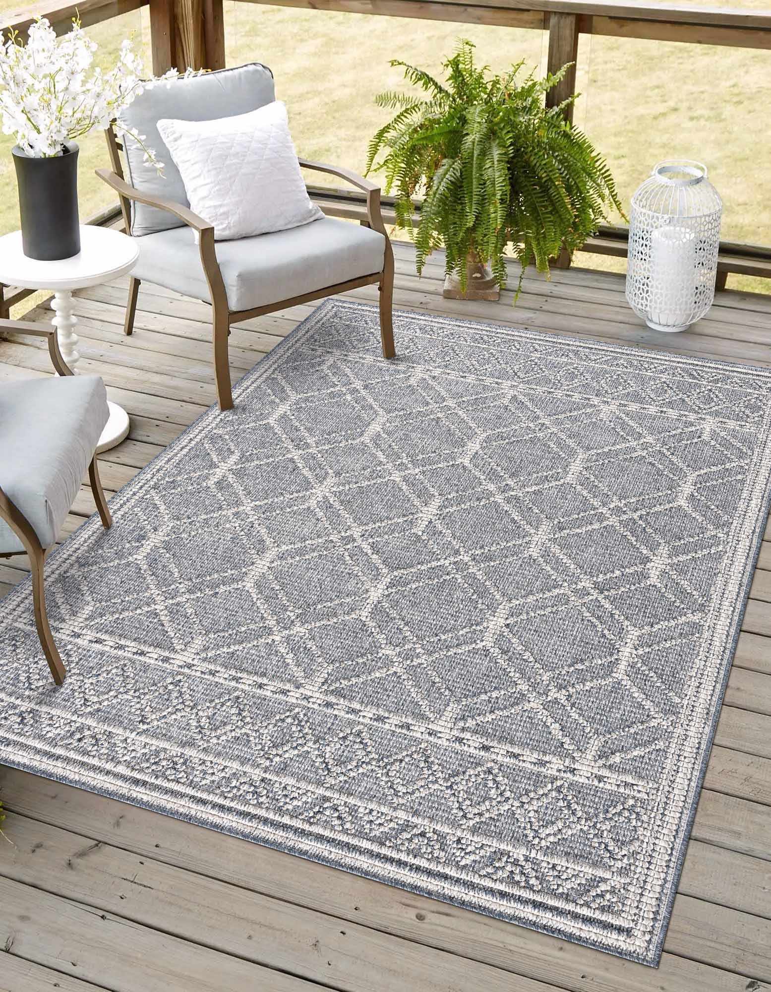 Modern Geometrical Carved Texture Gray and Ivory Outdoor Safe Area Rug - Image 2