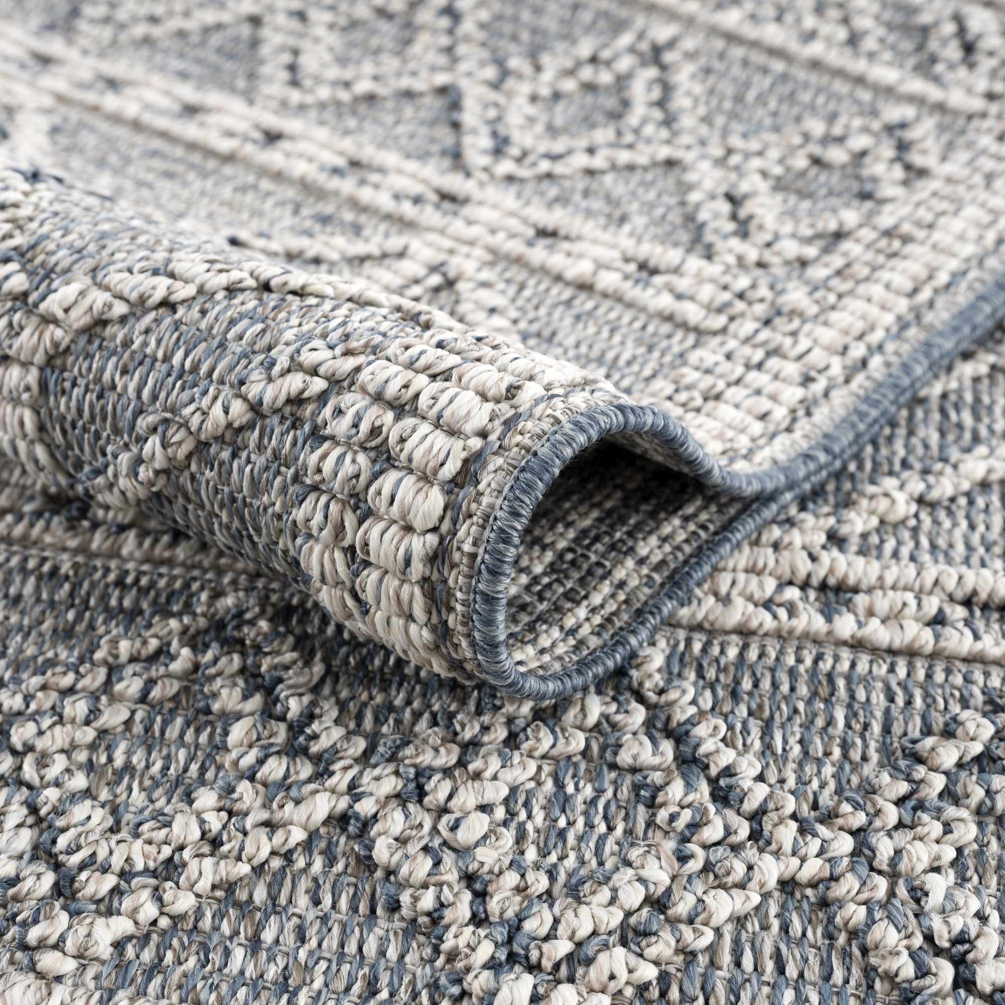 Modern Geometrical Carved Texture Gray and Ivory Outdoor Safe Area Rug - Image 6