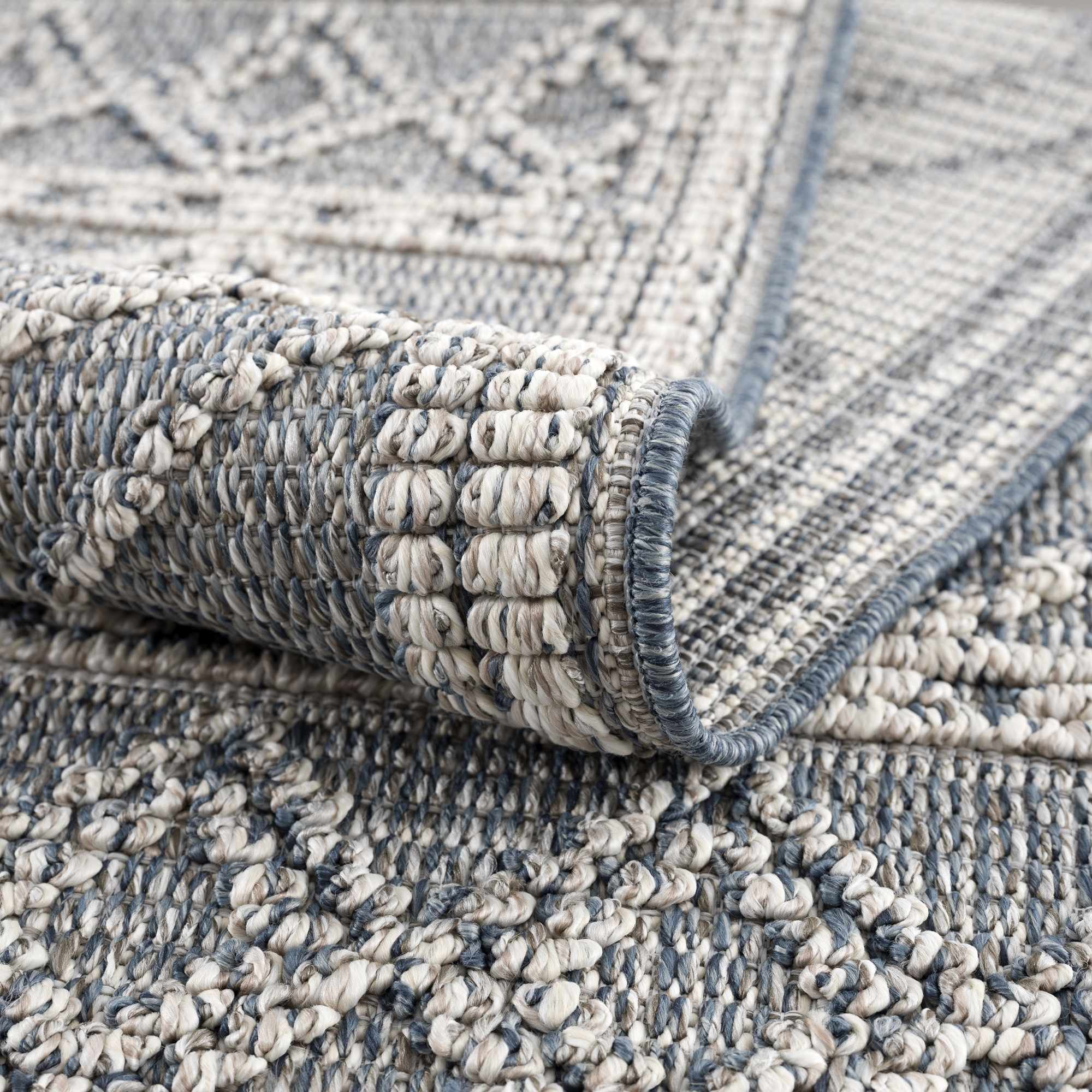 Modern Geometrical Carved Texture Gray and Ivory Outdoor Safe Area Rug - Image 7
