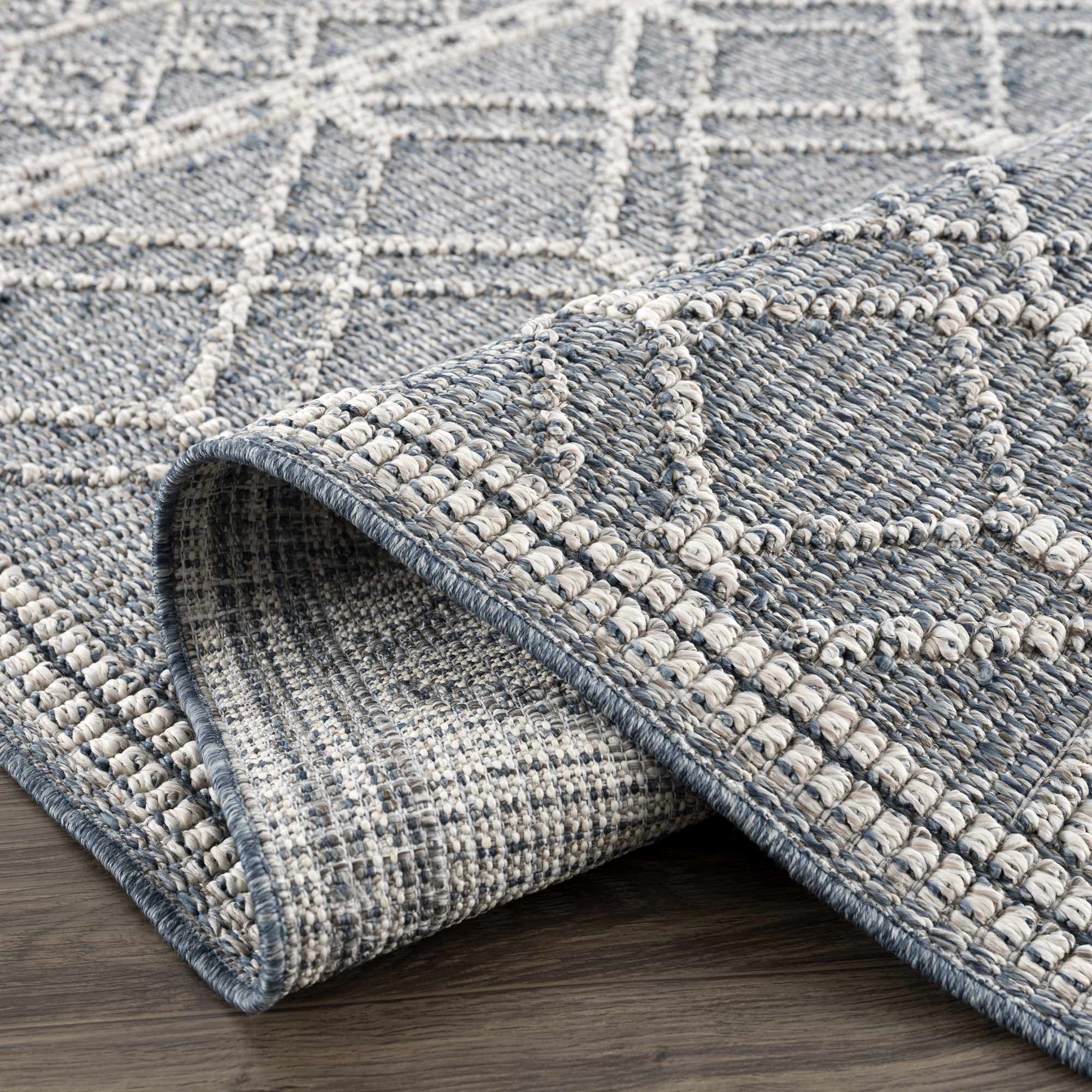 Modern Geometrical Carved Texture Gray and Ivory Outdoor Safe Area Rug - Image 9