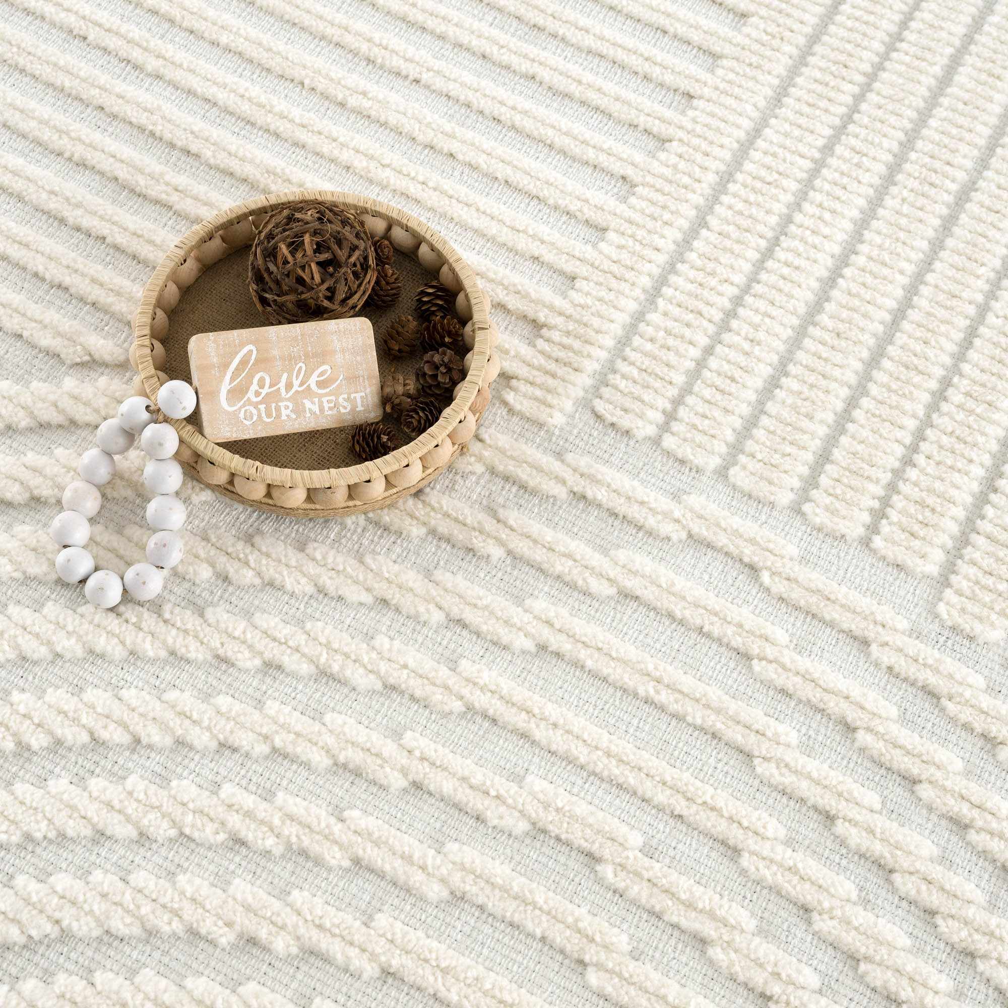 Modern Geometrical Arc Texture Ivory Washable Area Rug - Image 14