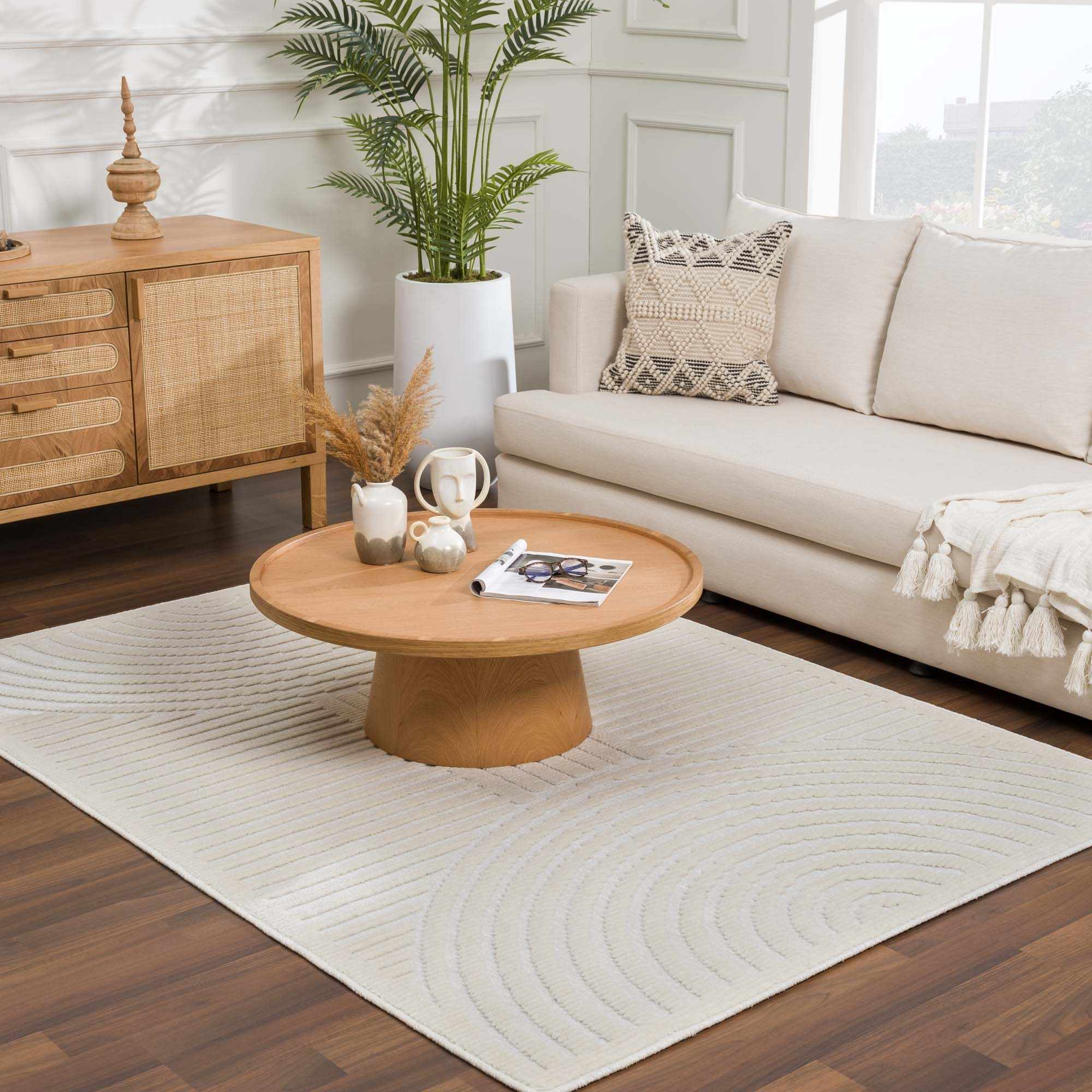 Modern Geometrical Arc Texture Ivory Washable Area Rug - Image 17