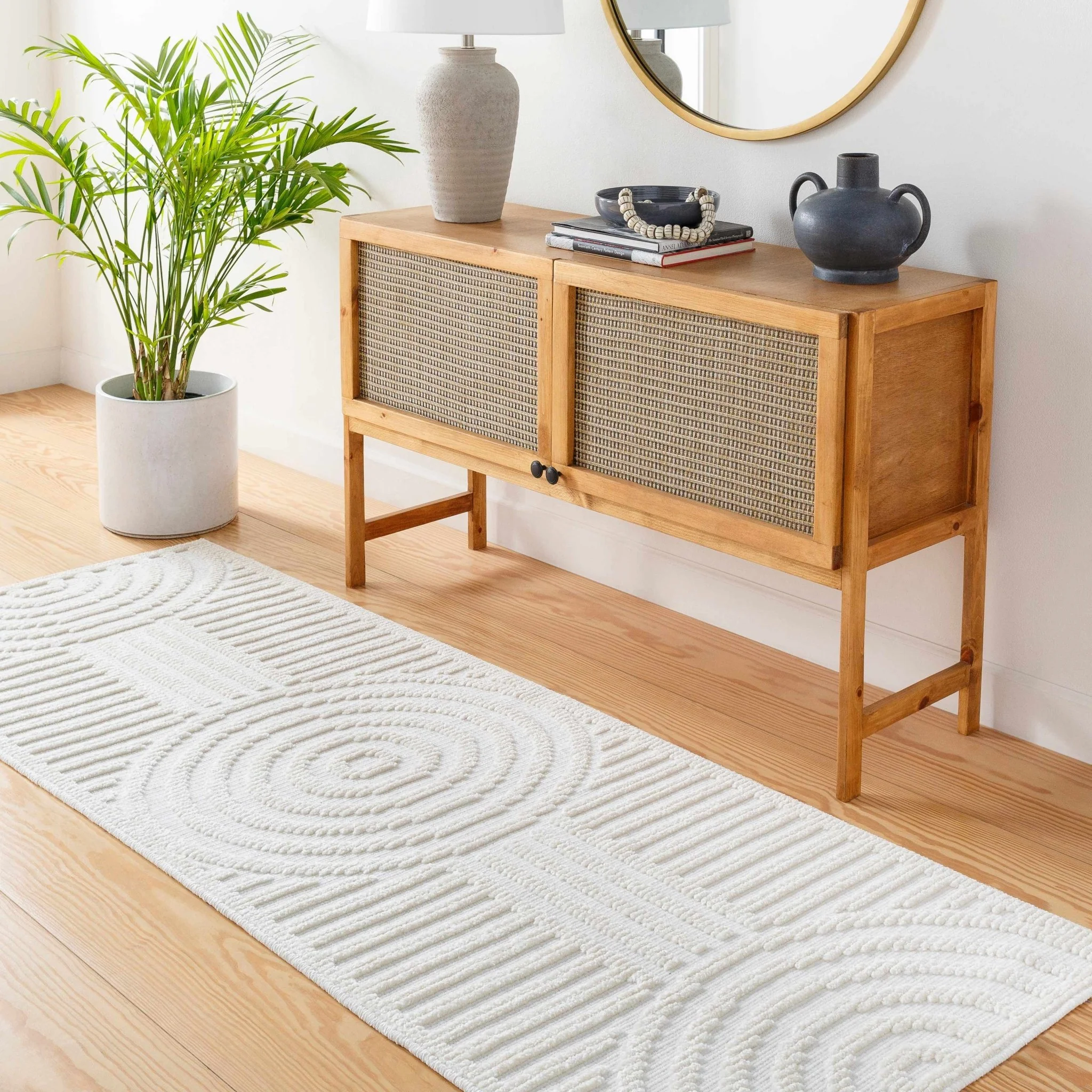 Modern Geometrical Arc Texture Ivory Washable Area Rug - Image 6