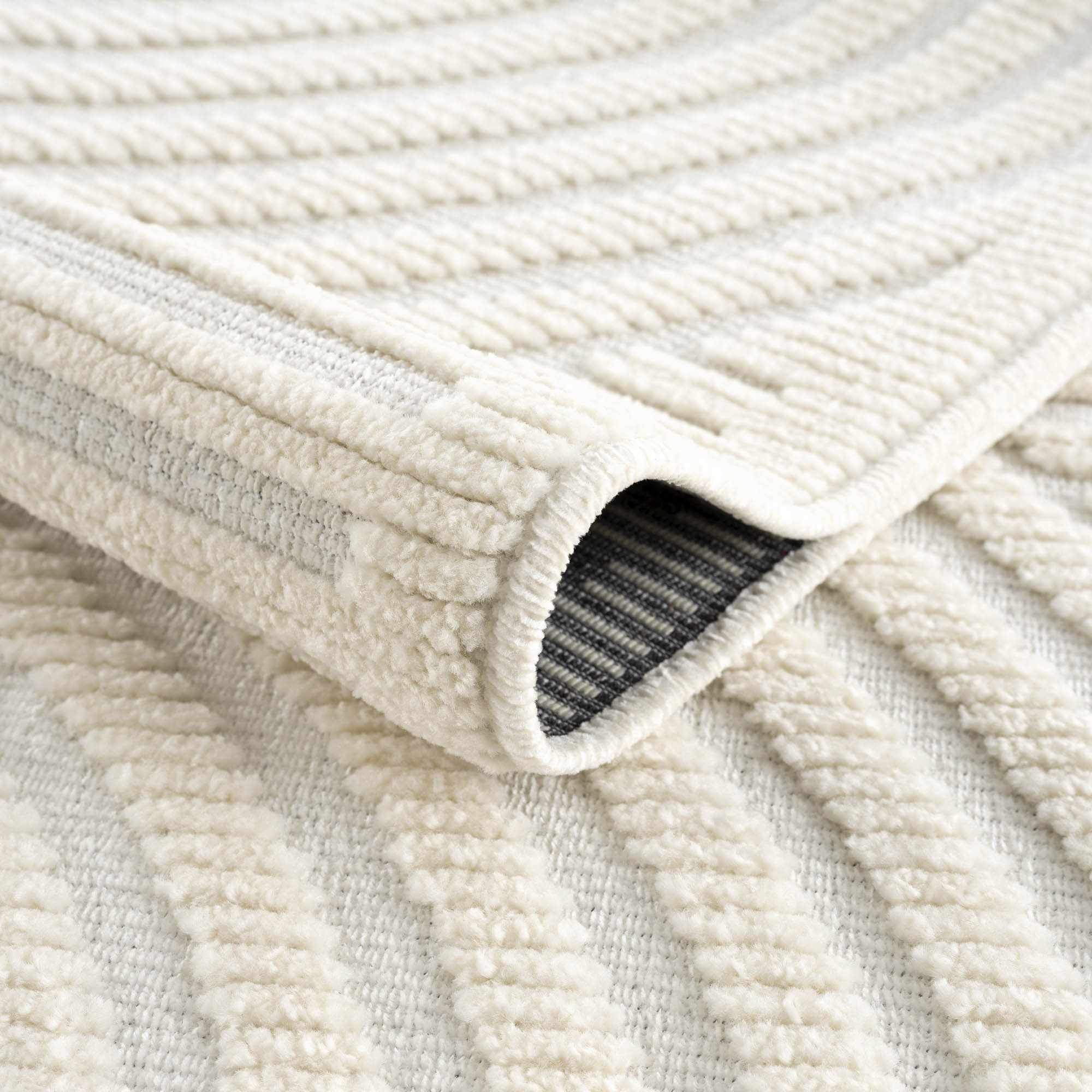 Modern Geometrical Arc Texture Ivory Washable Area Rug - Image 8