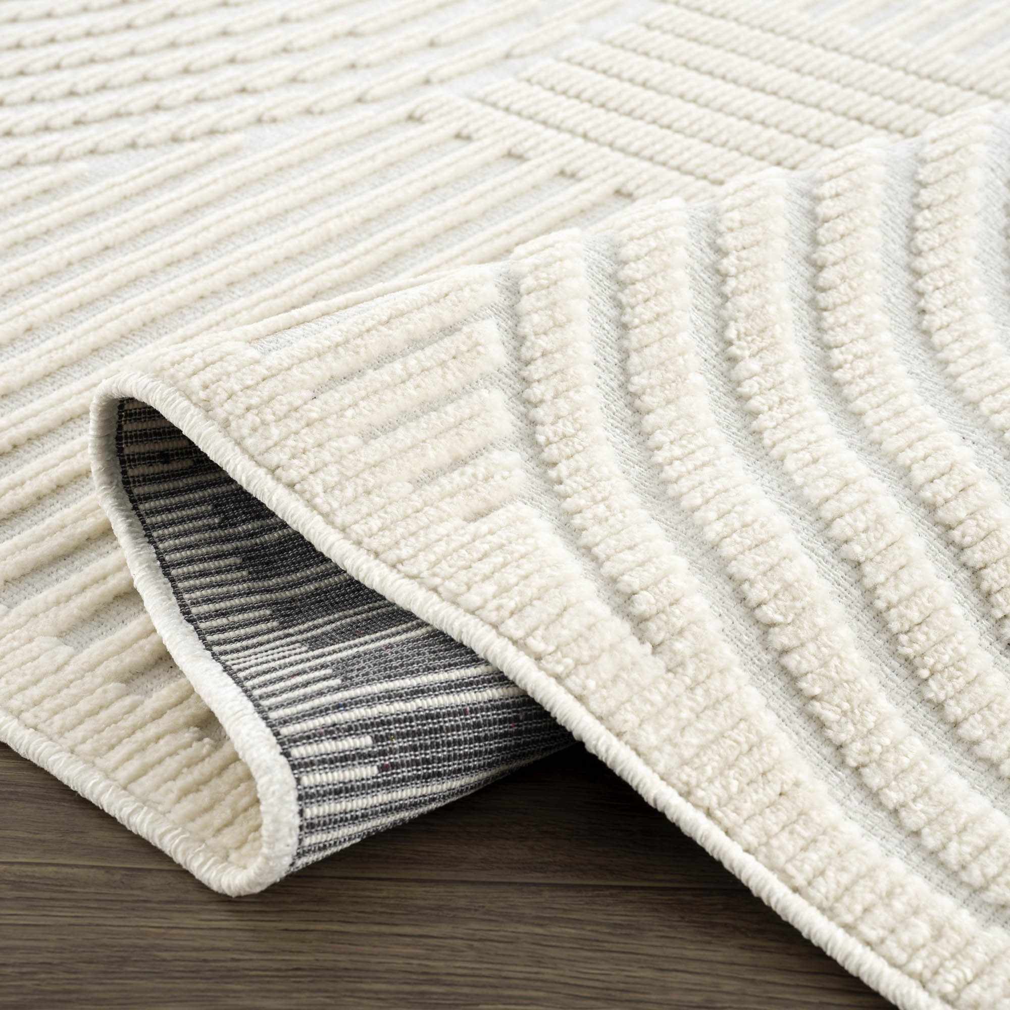 Modern Geometrical Arc Texture Ivory Washable Area Rug - Image 9