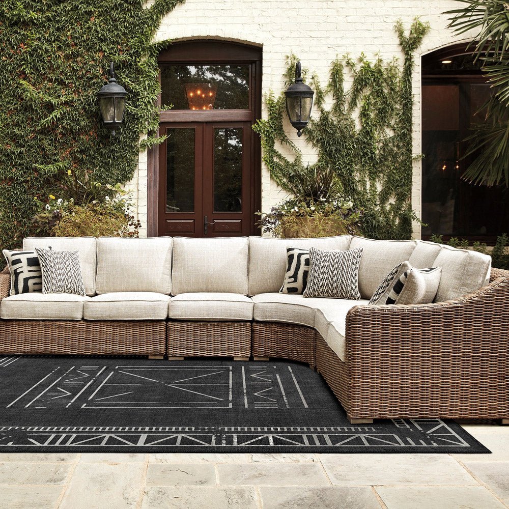 Modern Geometrical Charcoal Machine Washable Cotton Area Rug - Image 2