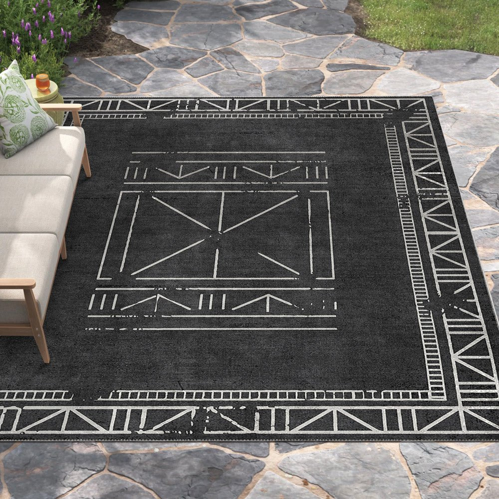 Modern Geometrical Charcoal Machine Washable Cotton Area Rug - Image 5