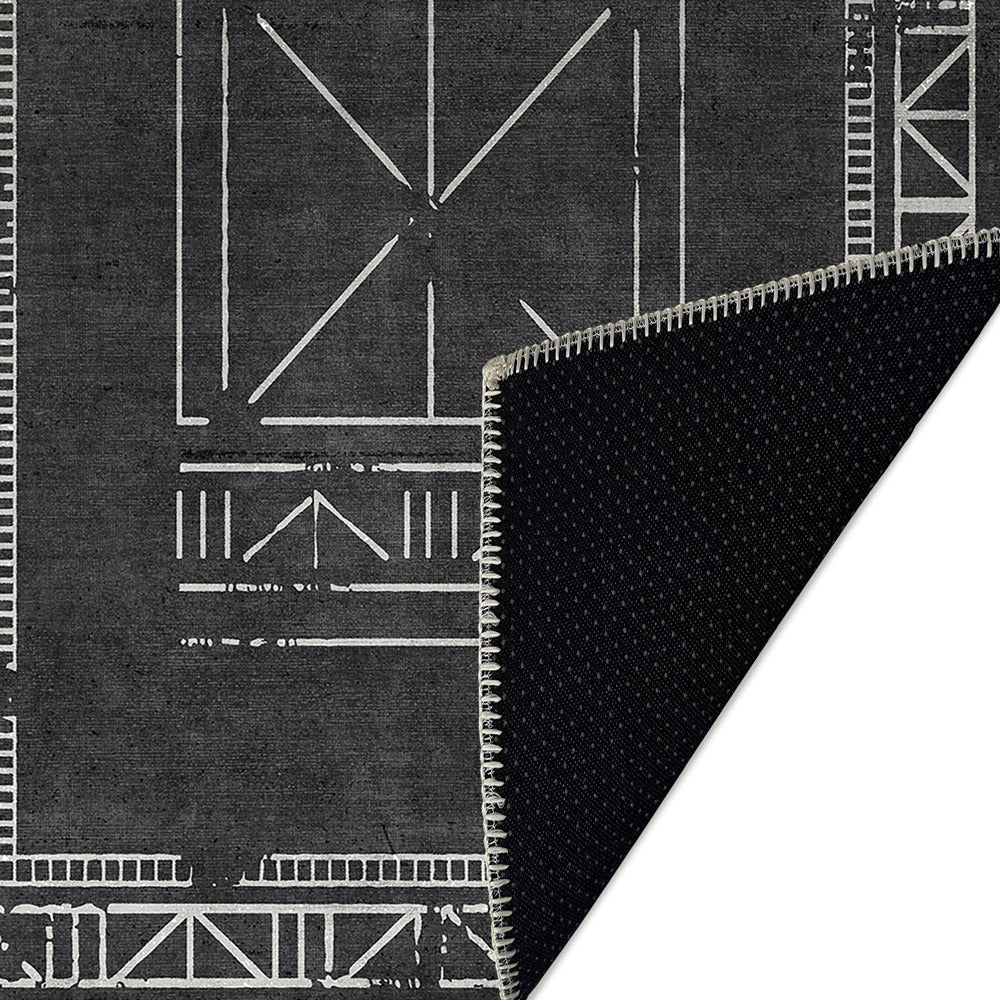 Modern Geometrical Charcoal Machine Washable Cotton Area Rug - Image 6