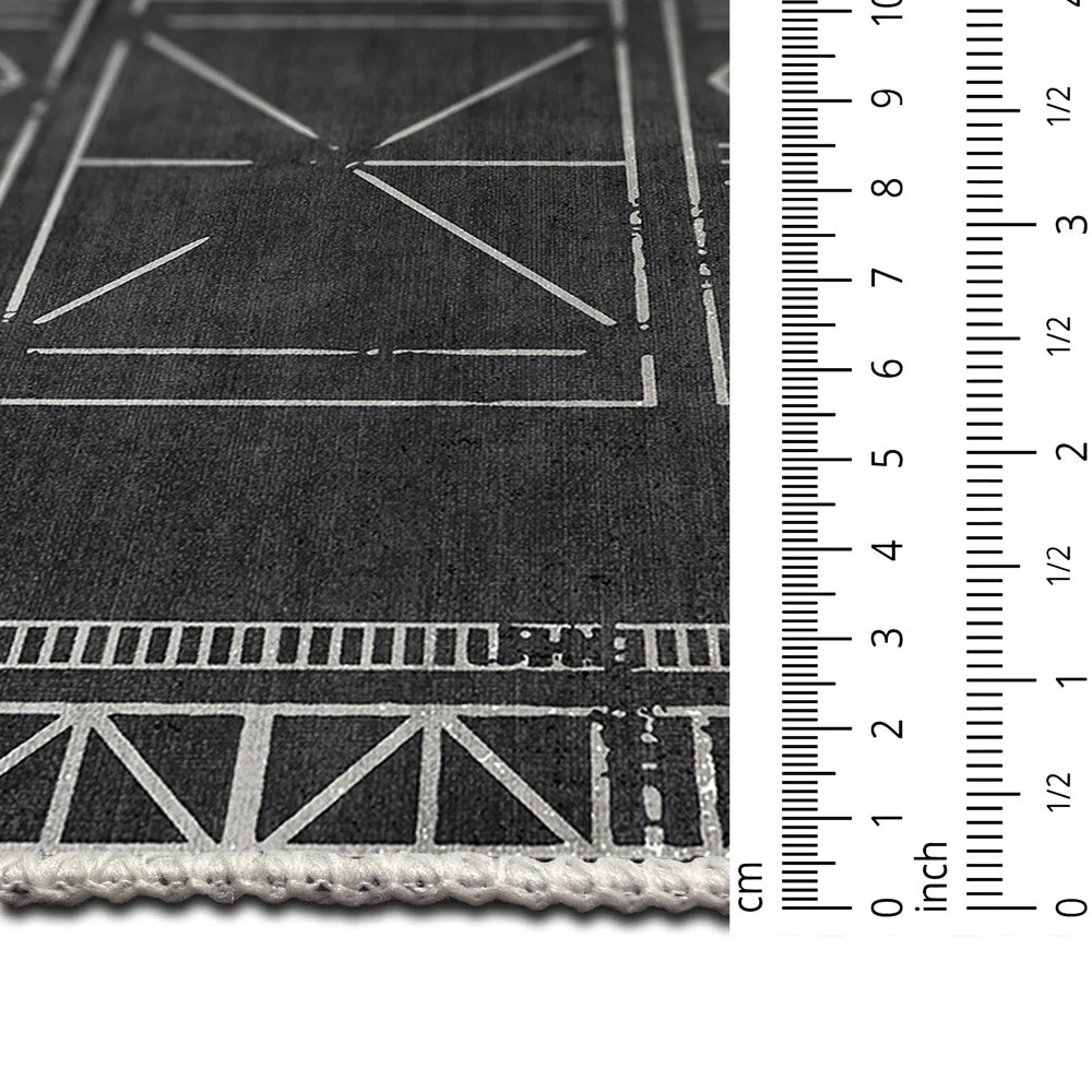 Modern Geometrical Charcoal Machine Washable Cotton Area Rug - Image 7