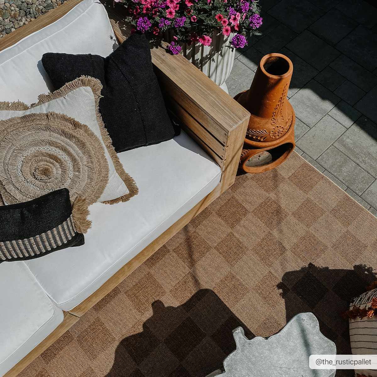 Modern Geometrical Checkered Brown and Ivory Outdoor safe Area Rug - Image 13