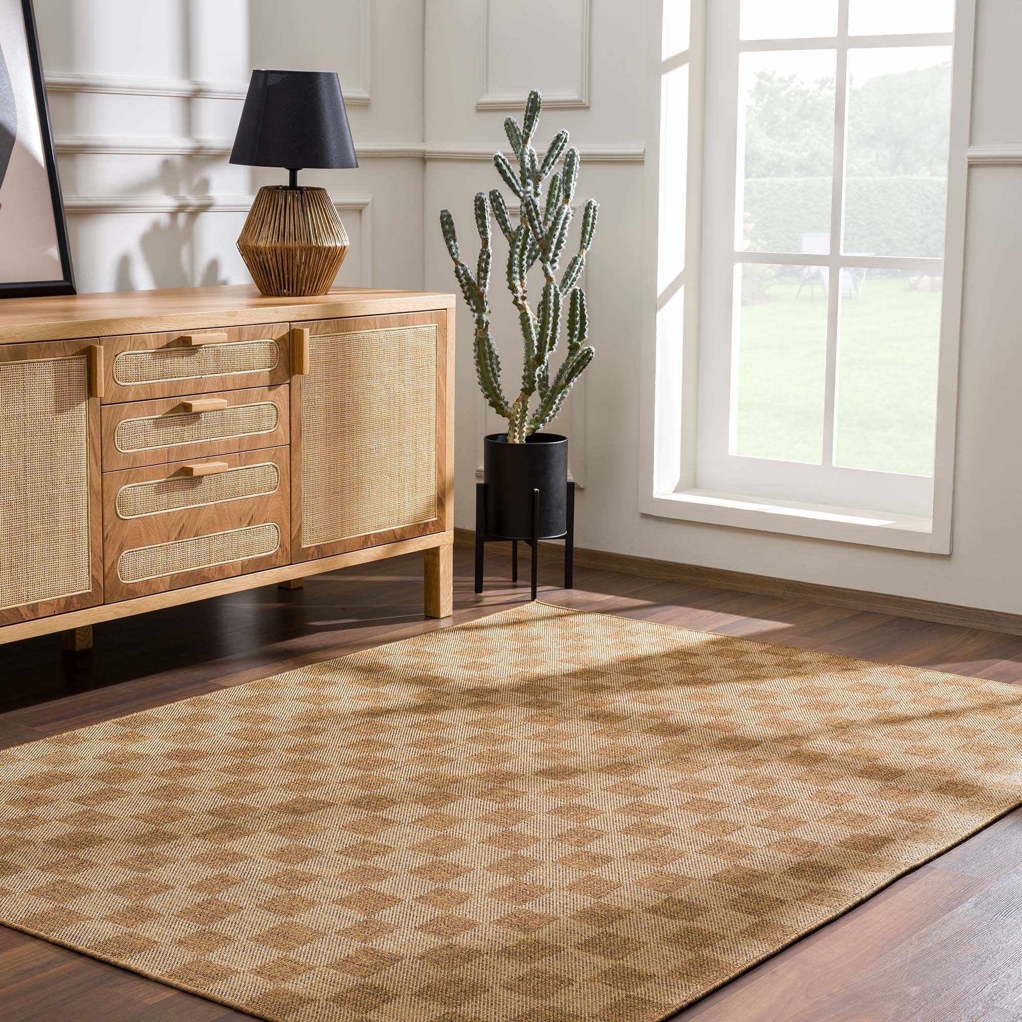 Modern Geometrical Checkered Brown and Ivory Outdoor safe Area Rug - Image 14