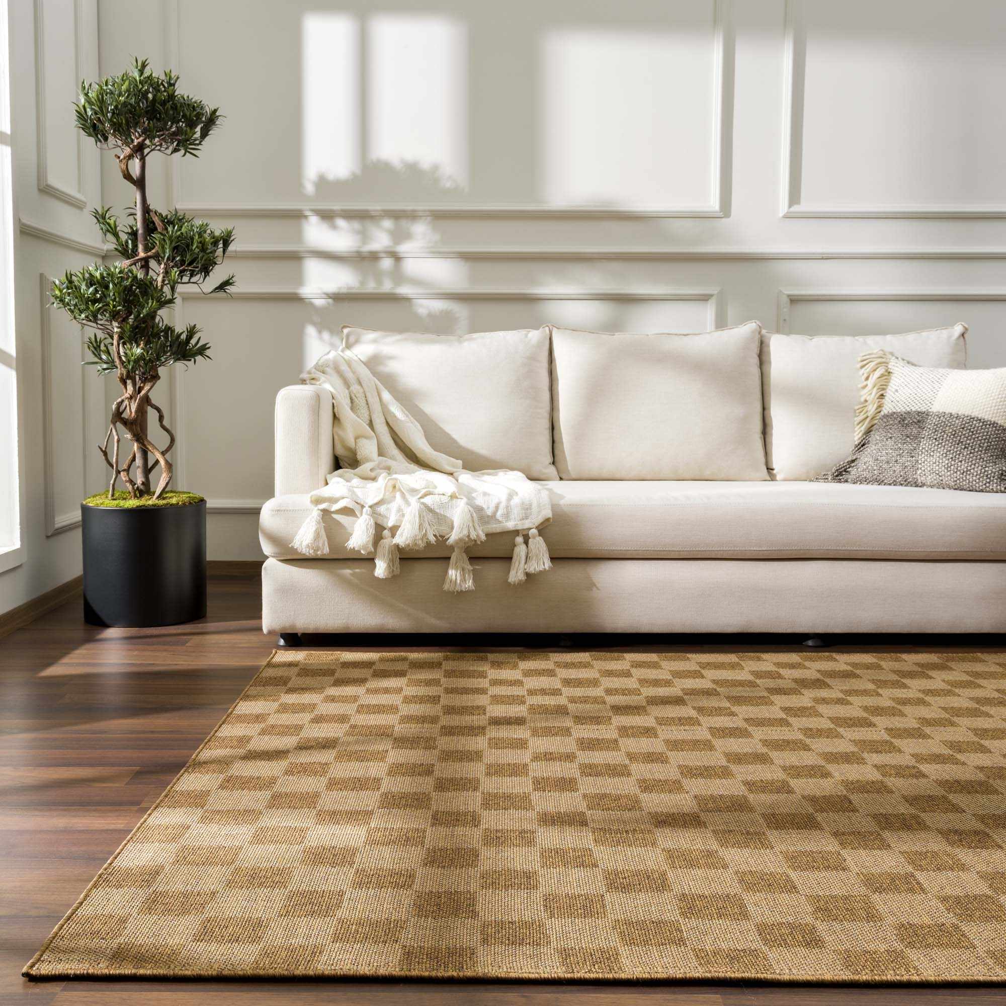 Modern Geometrical Checkered Brown and Ivory Outdoor safe Area Rug - Image 16