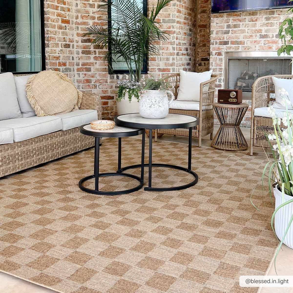 Modern Geometrical Checkered Brown and Ivory Outdoor safe Area Rug - Image 2