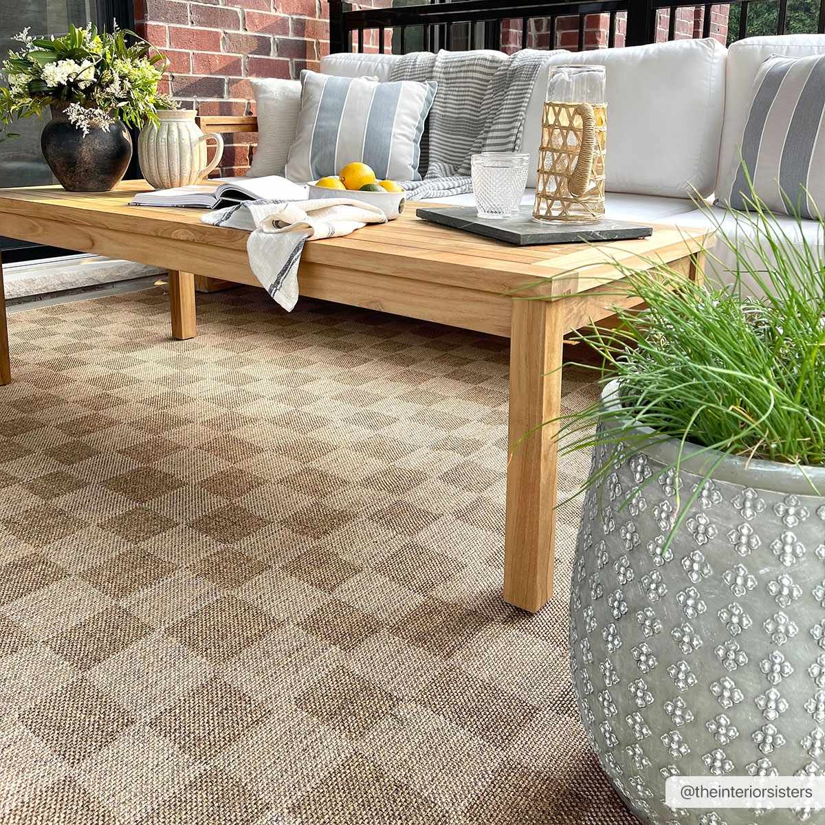 Modern Geometrical Checkered Brown and Ivory Outdoor safe Area Rug - Image 4