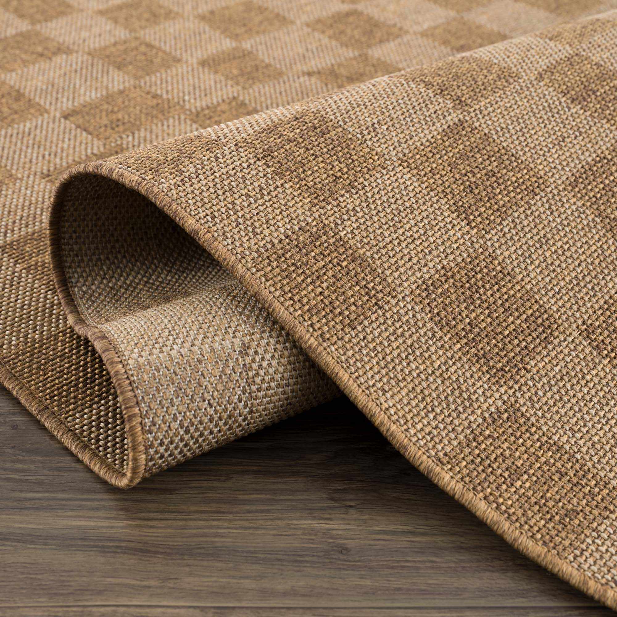 Modern Geometrical Checkered Brown and Ivory Outdoor safe Area Rug - Image 7