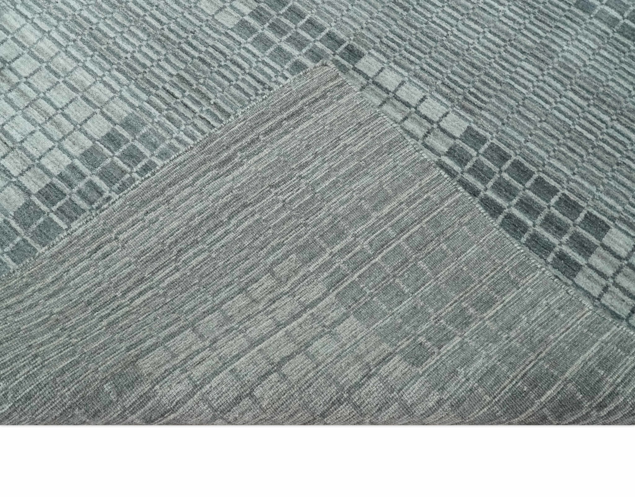 Modern Geometrical Checkered striped Hand Made 8x10 Charcoal, Gray and Silver Scandinavian Blended Wool Flatwoven Area Rug | KE38 - Image 10