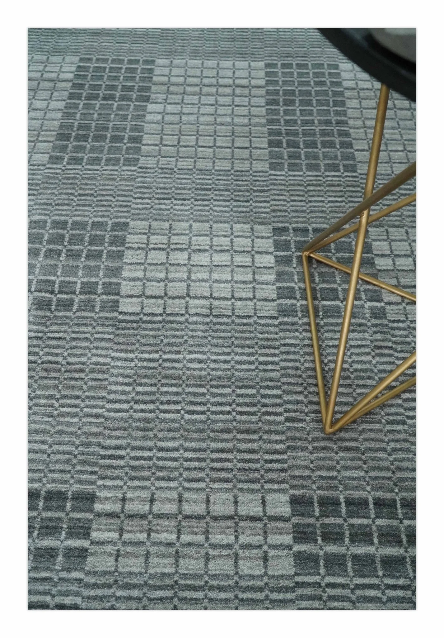 Modern Geometrical Checkered striped Hand Made 8x10 Charcoal, Gray and Silver Scandinavian Blended Wool Flatwoven Area Rug | KE38 - Image 2