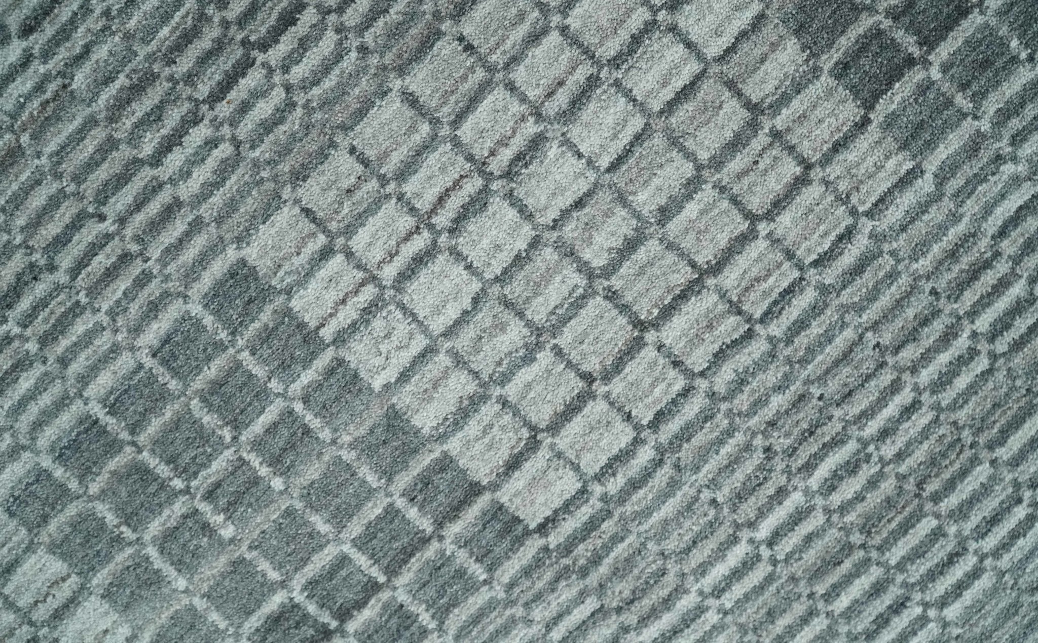 Modern Geometrical Checkered striped Hand Made 8x10 Charcoal, Gray and Silver Scandinavian Blended Wool Flatwoven Area Rug | KE38 - Image 5