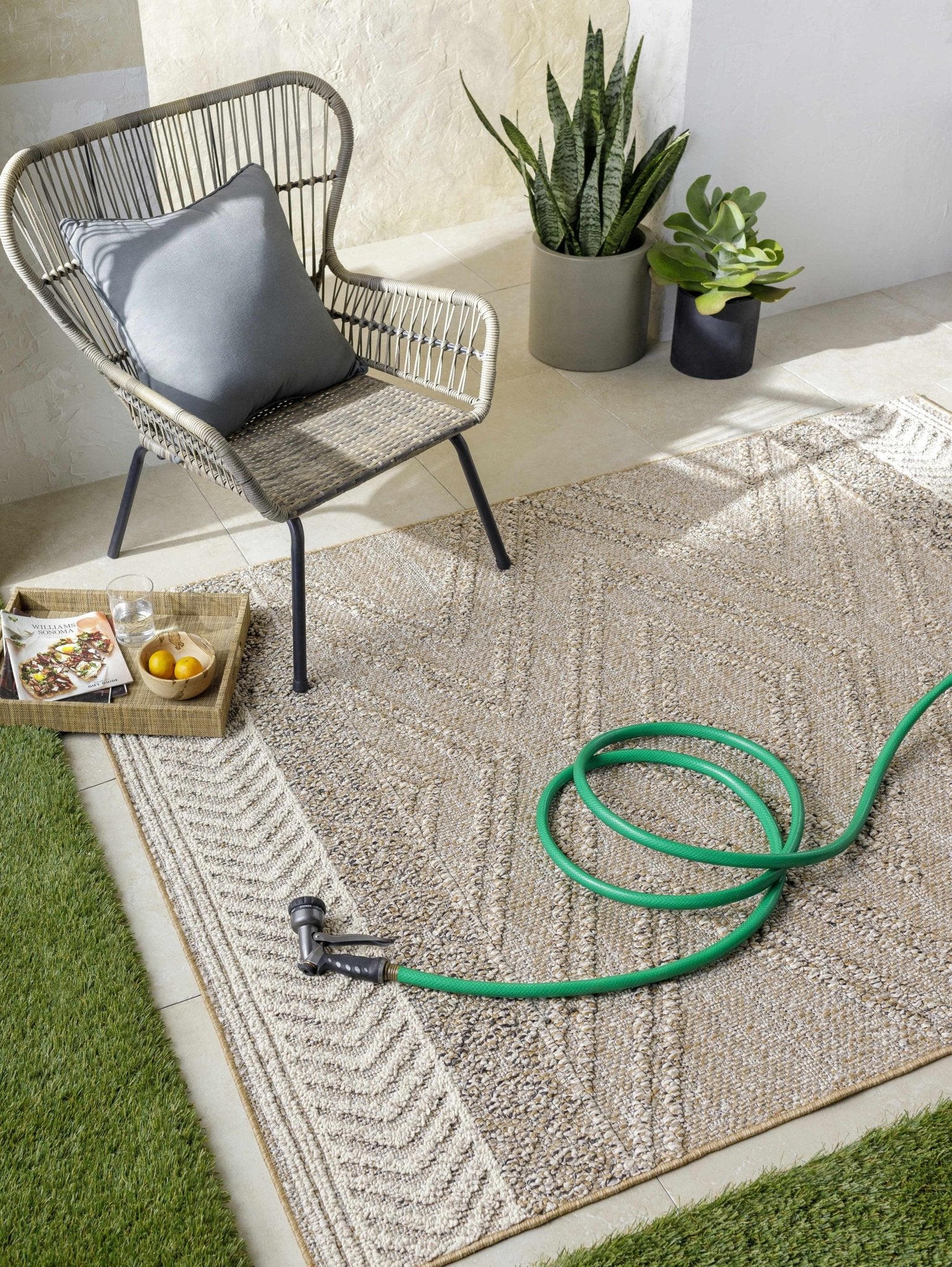 Modern Geometrical Chevron Design Tan and Ivory Outdoor Safe Area Rug - Image 12