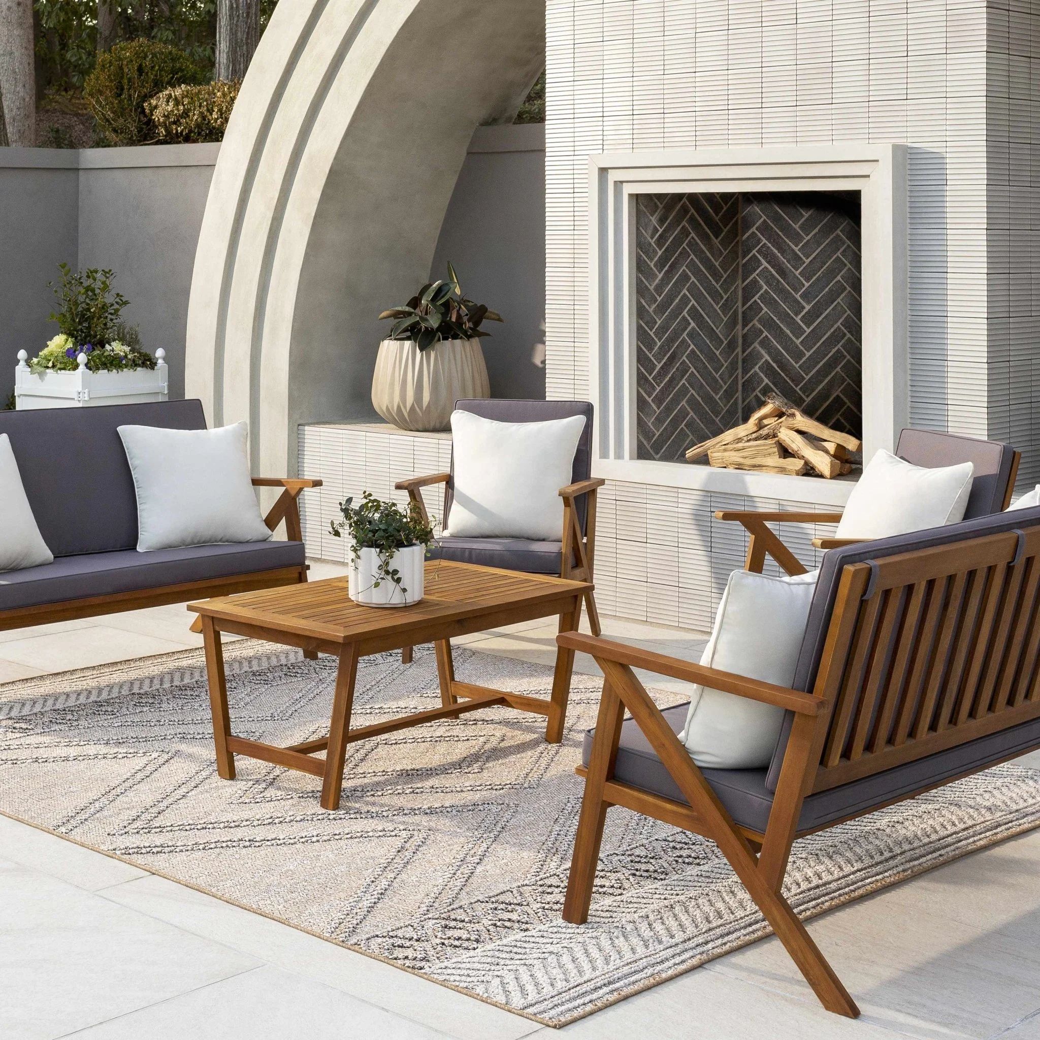 Modern Geometrical Chevron Design Tan and Ivory Outdoor Safe Area Rug - Image 4