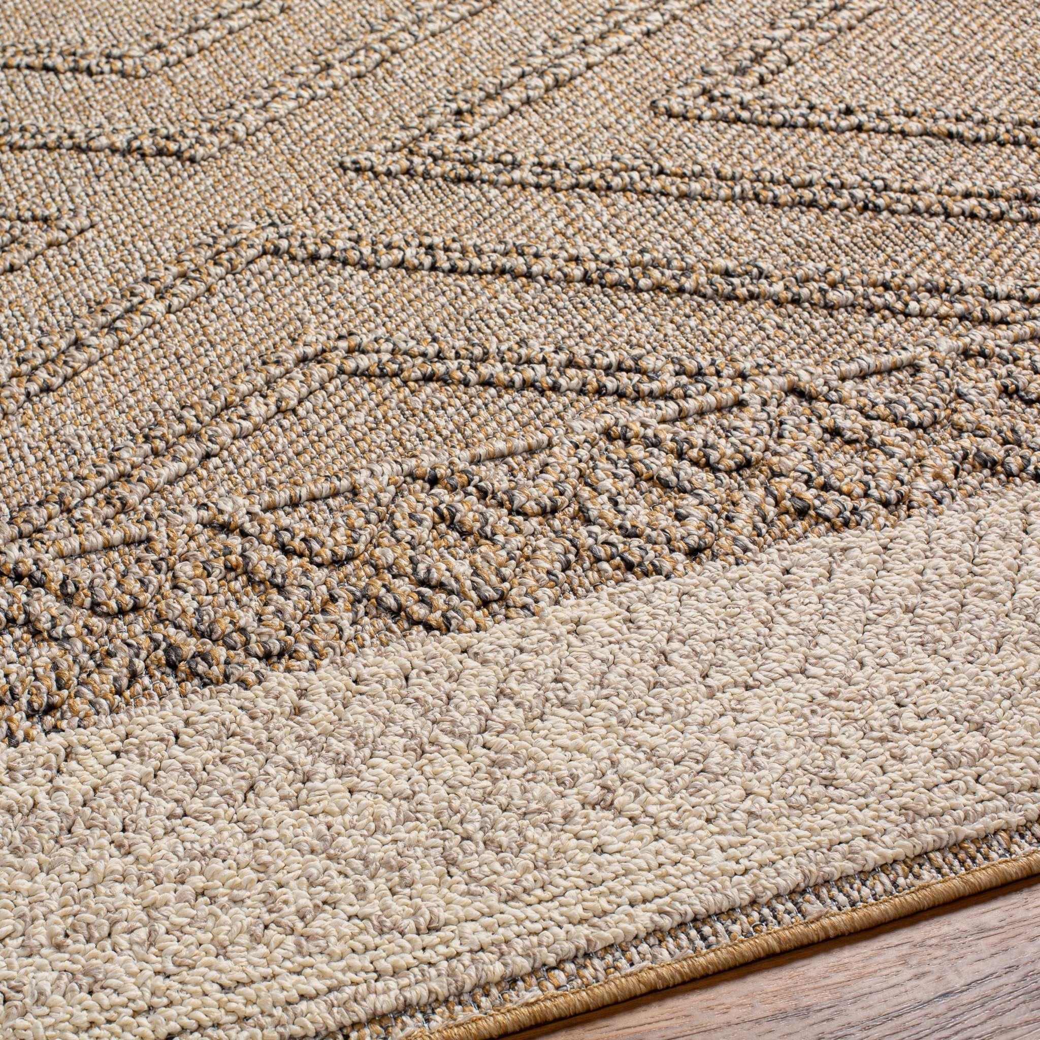 Modern Geometrical Chevron Design Tan and Ivory Outdoor Safe Area Rug - Image 7