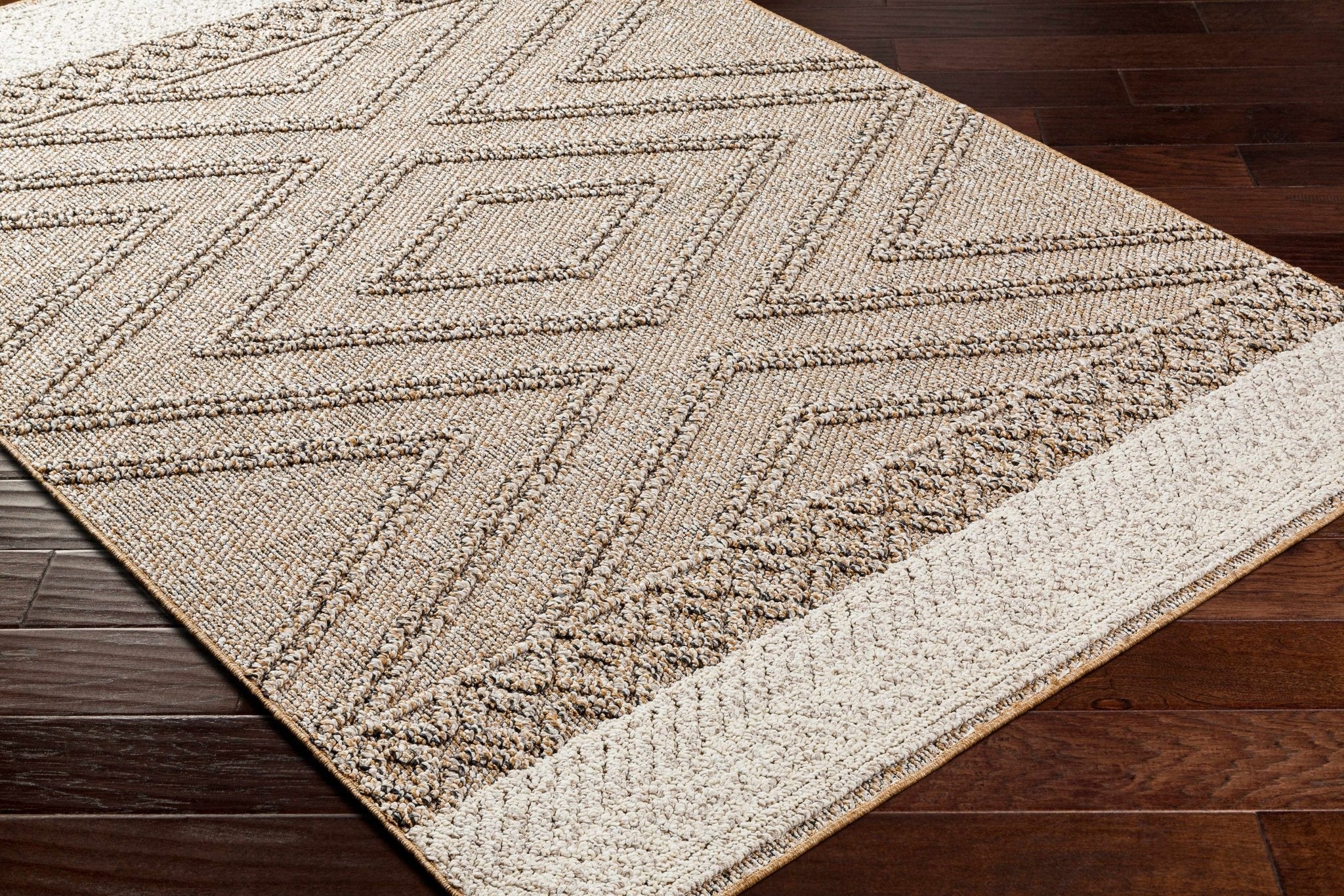 Modern Geometrical Chevron Design Tan and Ivory Outdoor Safe Area Rug - Image 8