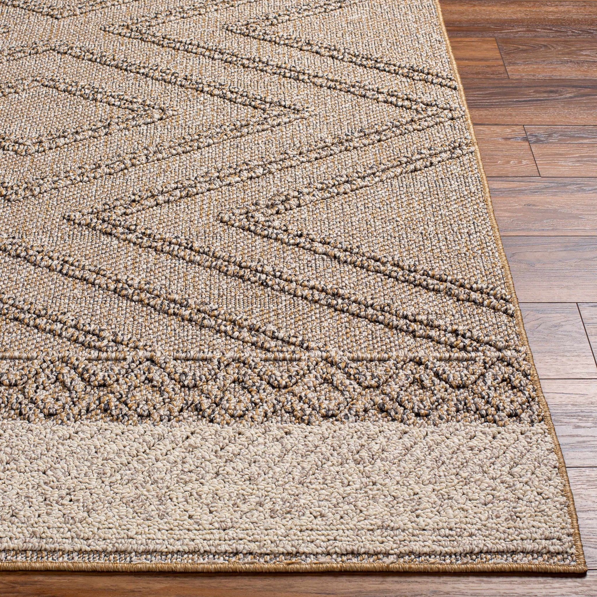 Modern Geometrical Chevron Design Tan and Ivory Outdoor Safe Area Rug - Image 9
